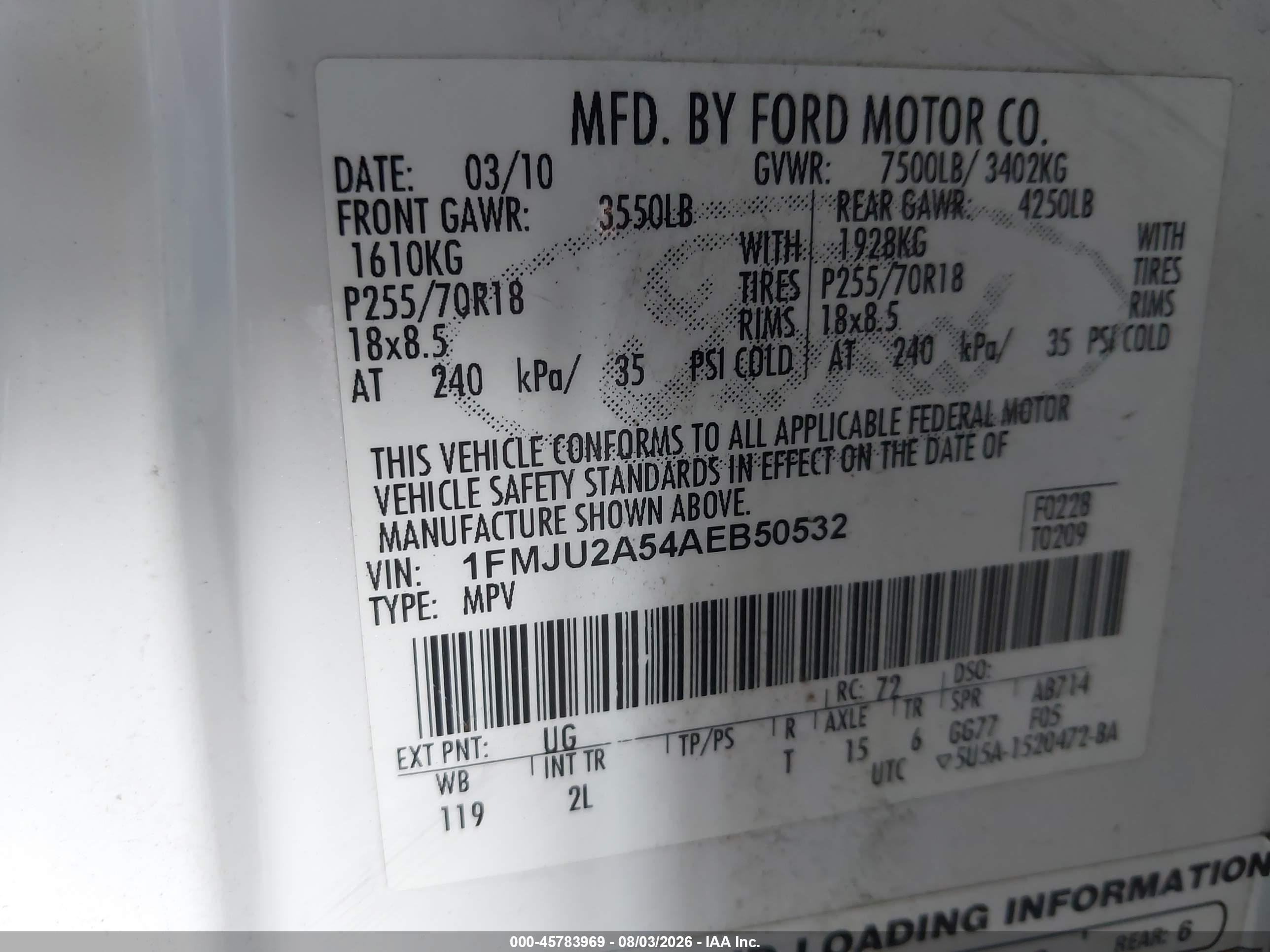 2010 Ford Expedition Limited Белый vin: 1FMJU2A54AEB50532