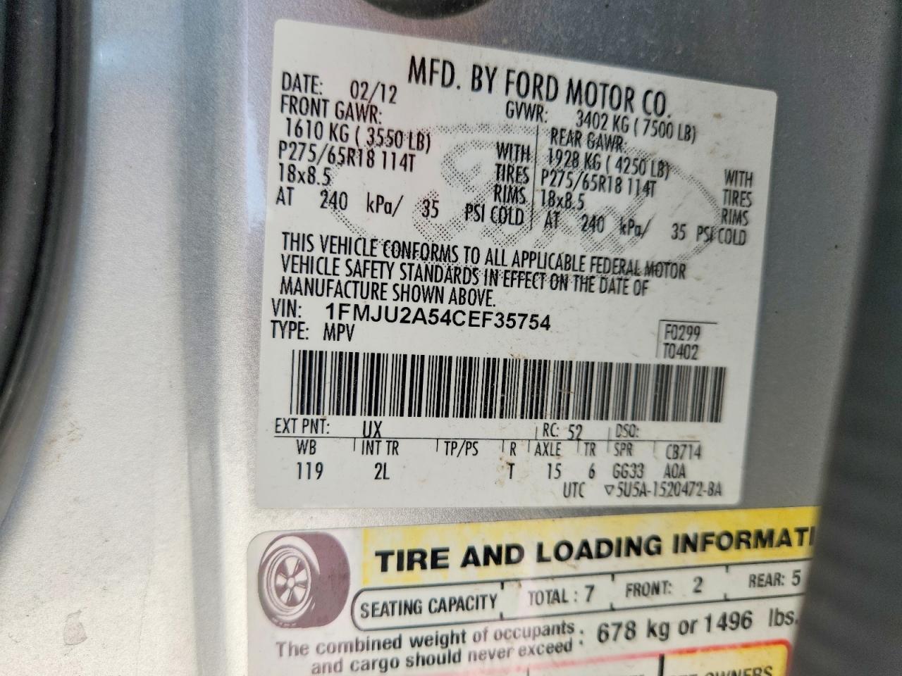 2012 Ford Expedition Limited Gray vin: 1FMJU2A54CEF35754