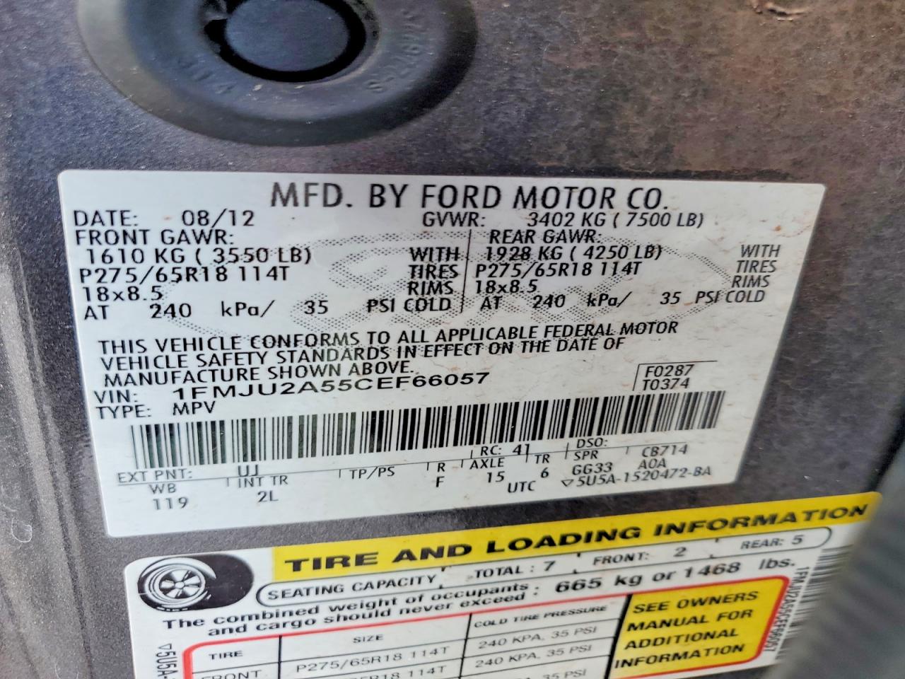 2012 Ford Expedition Limited Gray vin: 1FMJU2A55CEF66057