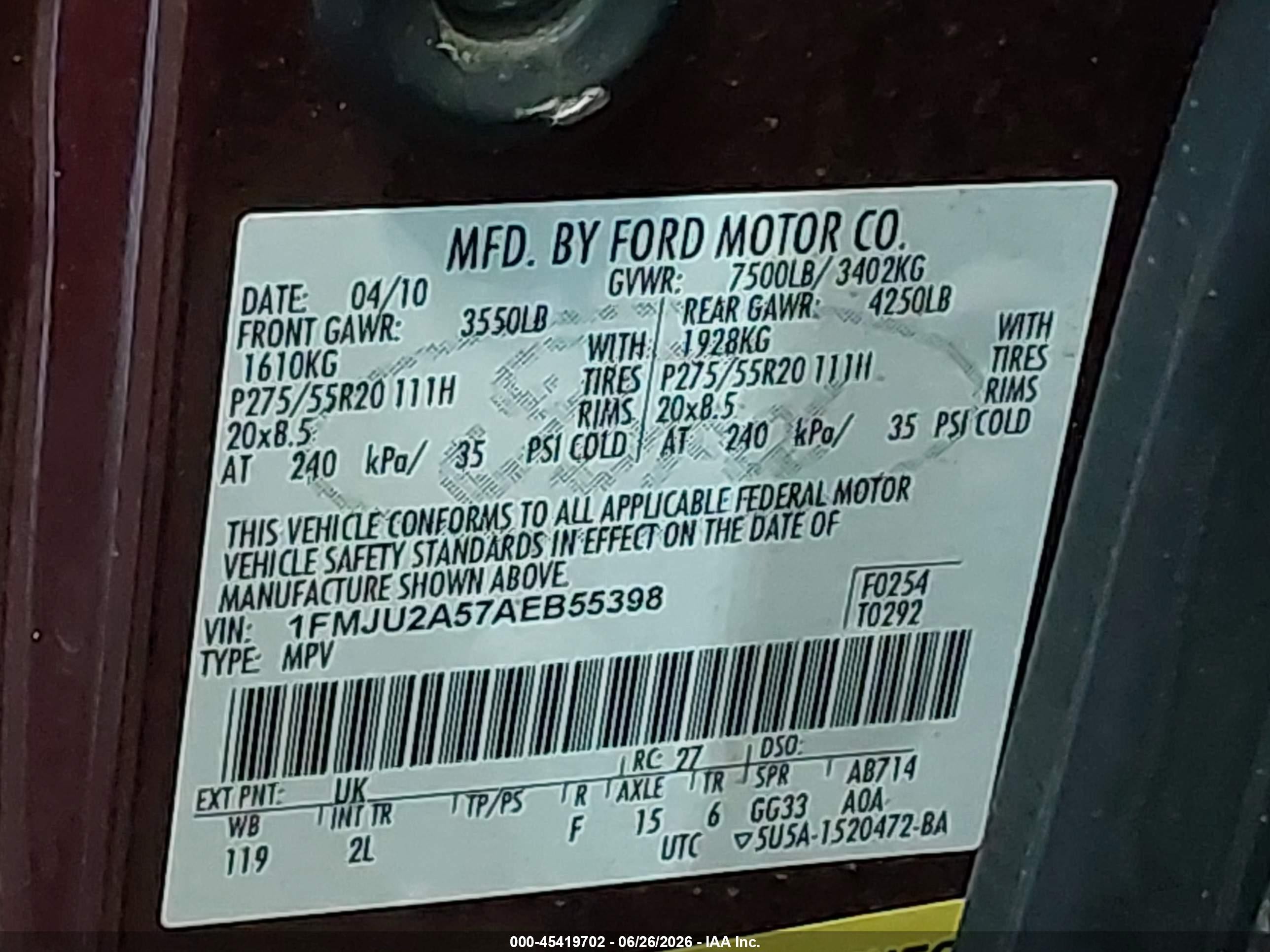 2010 Ford Expedition Limited Purple vin: 1FMJU2A57AEB55398