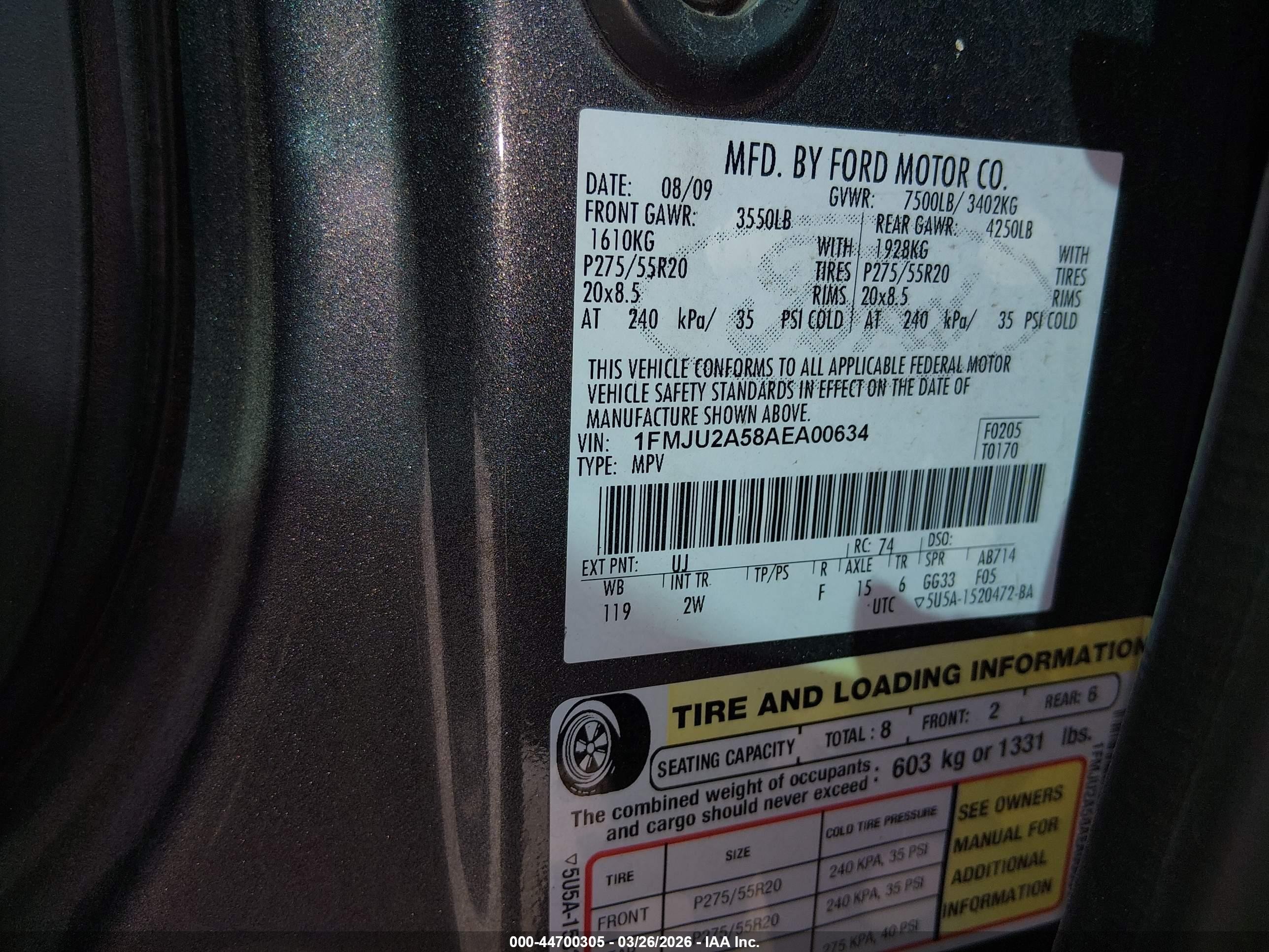 2010 Ford Expedition Limited Gray vin: 1FMJU2A58AEA00634