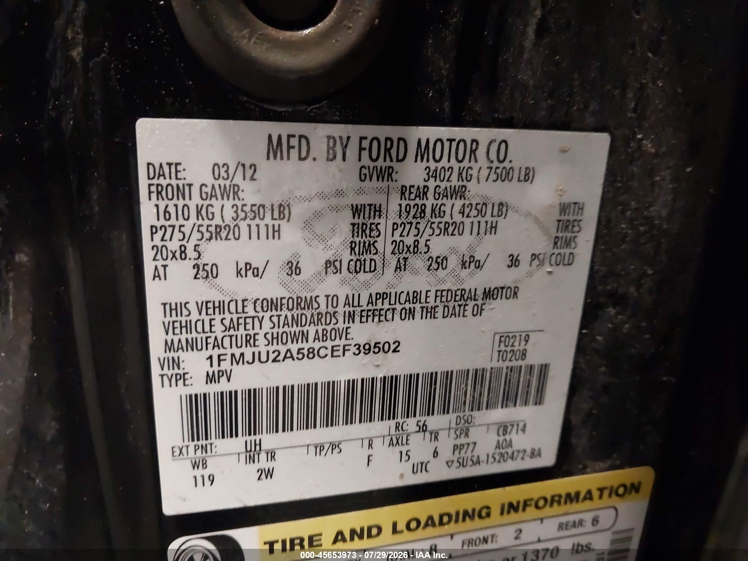 2012 Ford Expedition Limited Black vin: 1FMJU2A58CEF39502