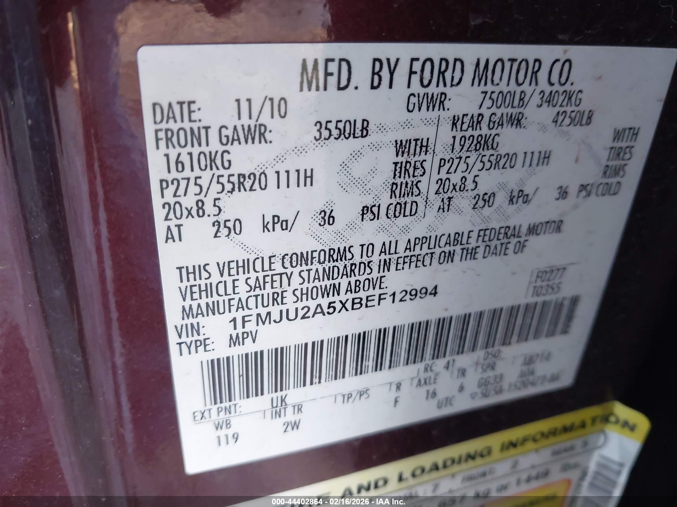 2011 Ford Expedition Limited Maroon vin: 1FMJU2A5XBEF12994