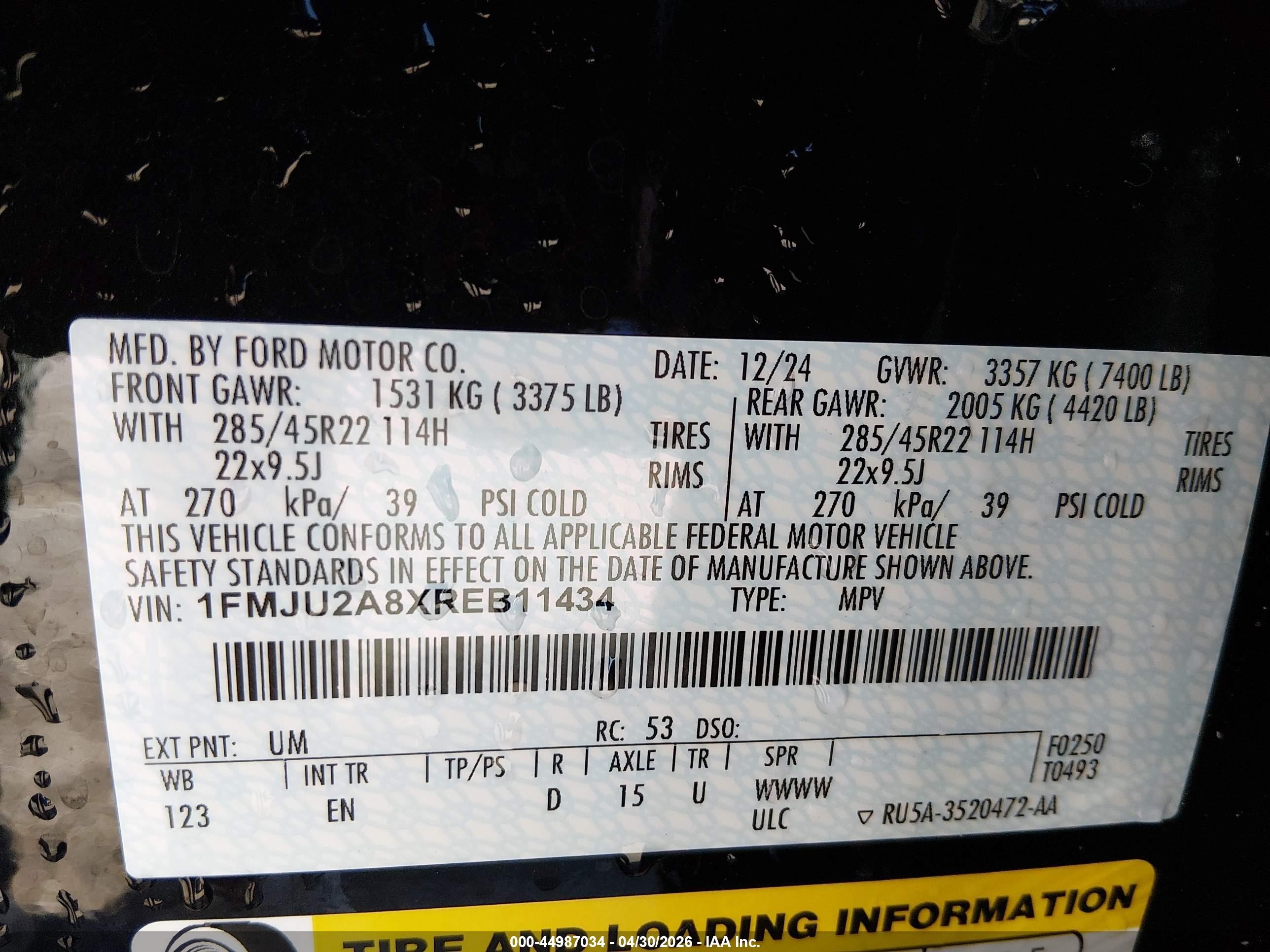 2024 Ford Expedition Limited Black vin: 1FMJU2A8XREB11434