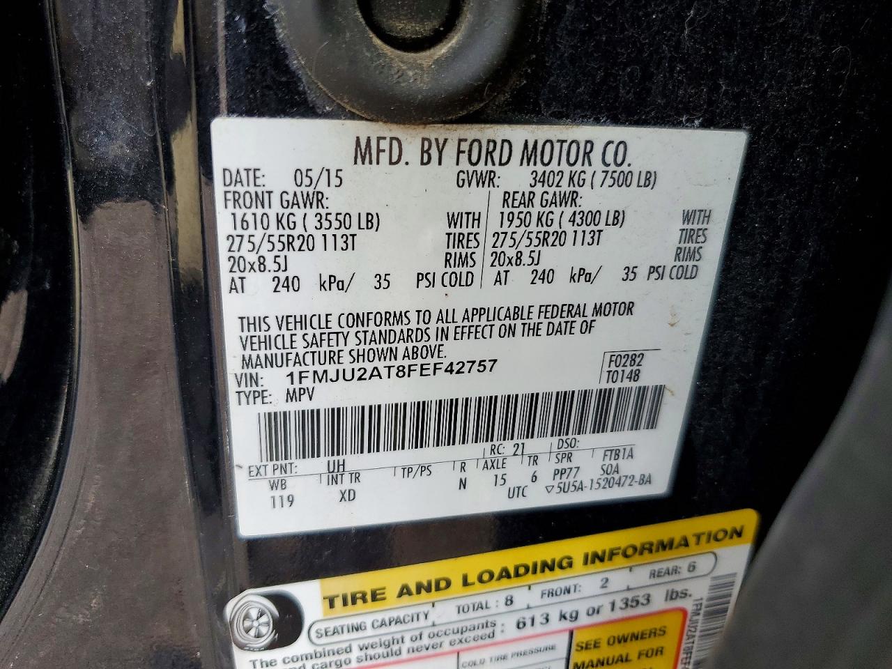 2015 Ford Expedition Limited Charcoal vin: 1FMJU2AT8FEF42757