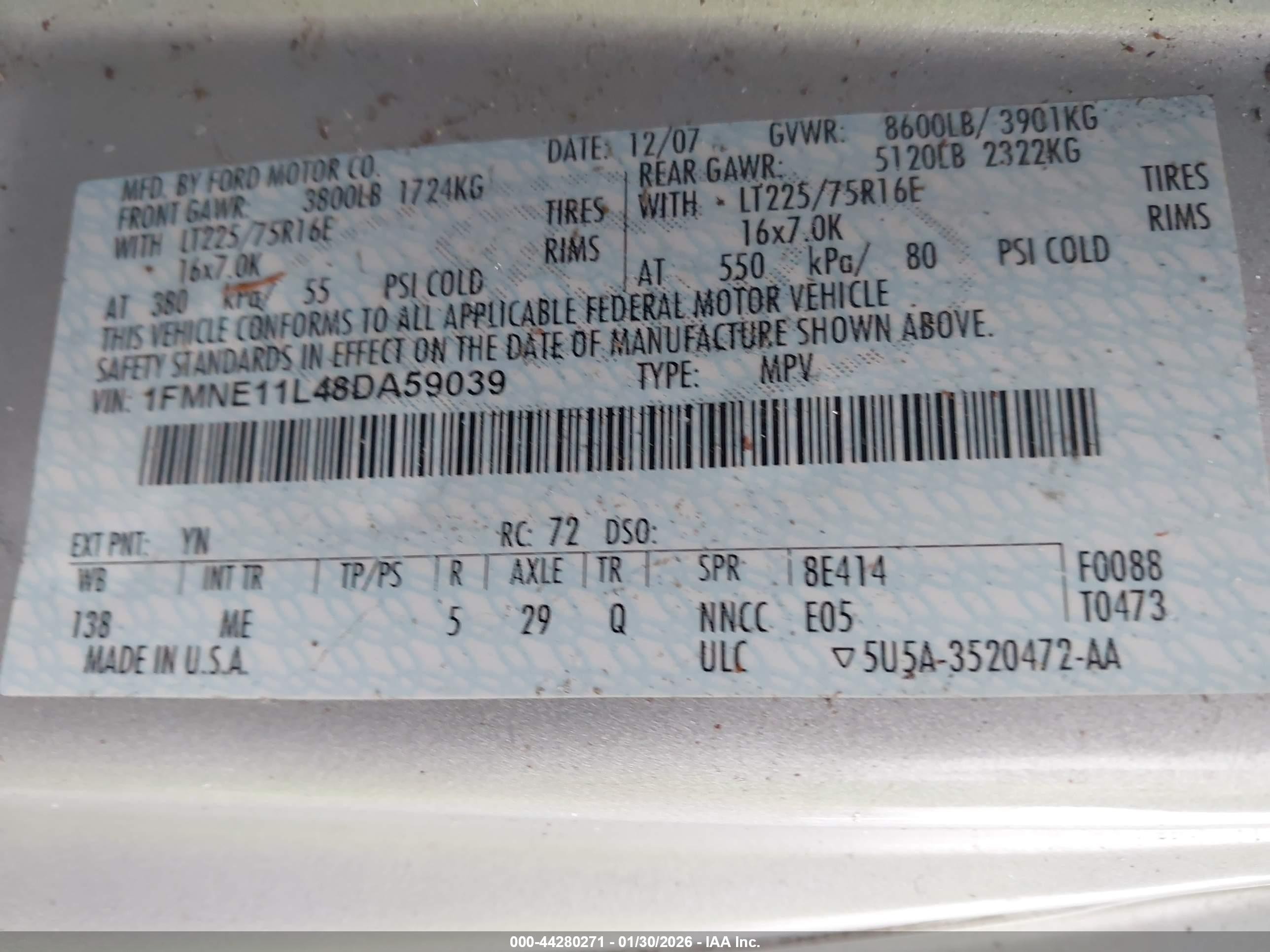 2008 Ford E-150 Xl/xlt Silver vin: 1FMNE11L48DA59039
