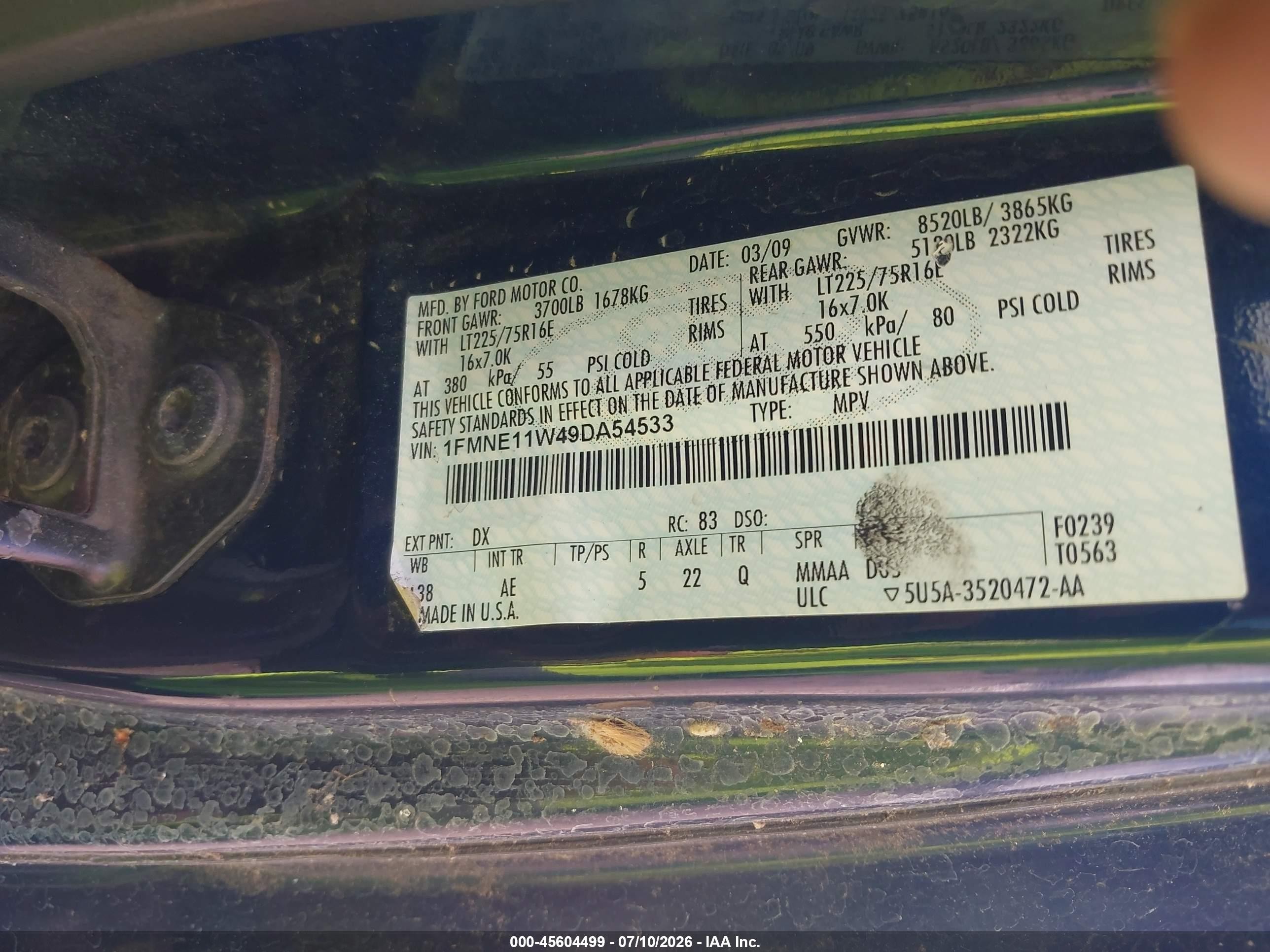 2009 Ford E-150 Xl/xlt Dark Blue vin: 1FMNE11W49DA54533