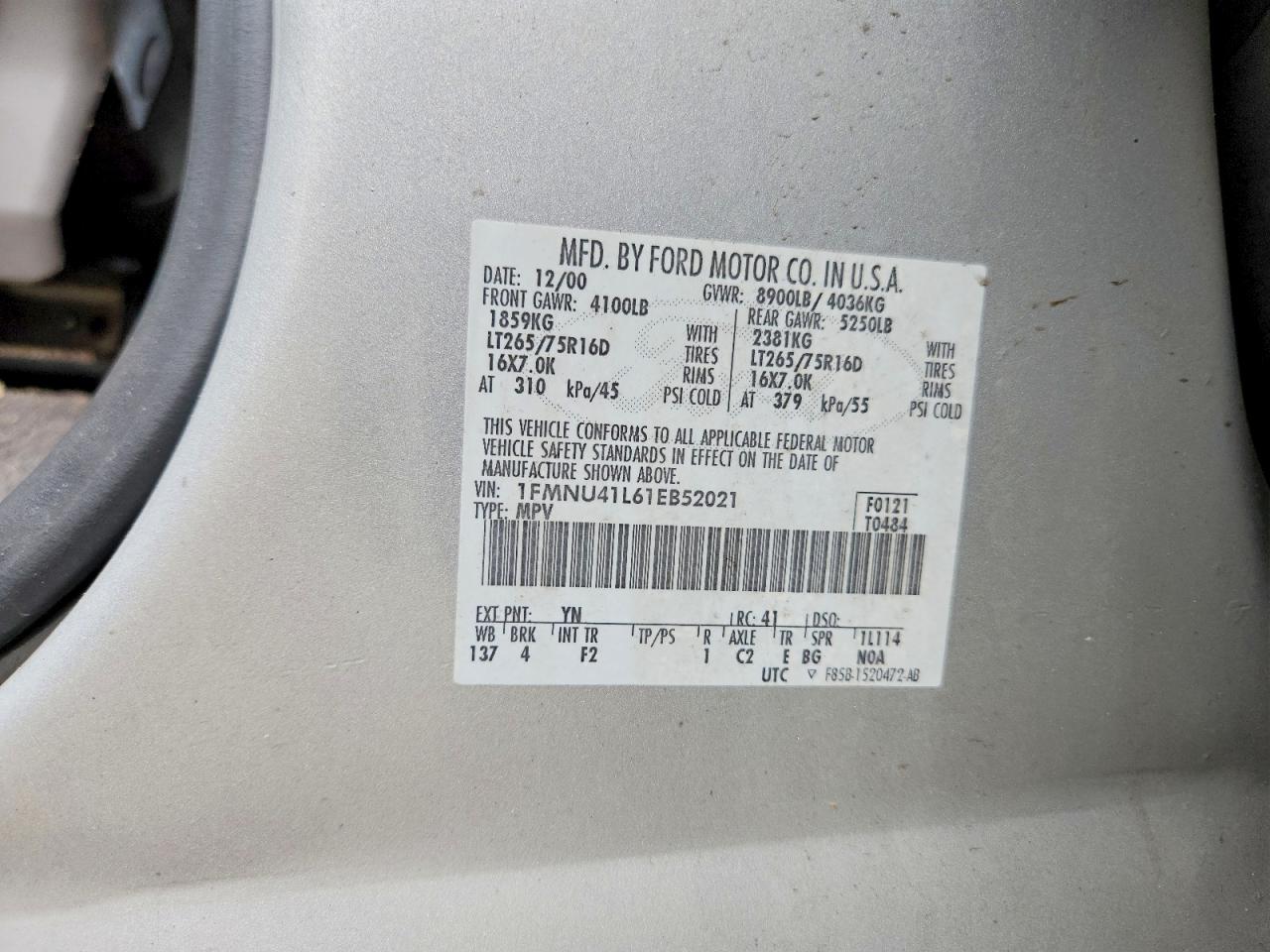 2001 Ford Excursion Xlt Gray vin: 1FMNU41L61EB52021