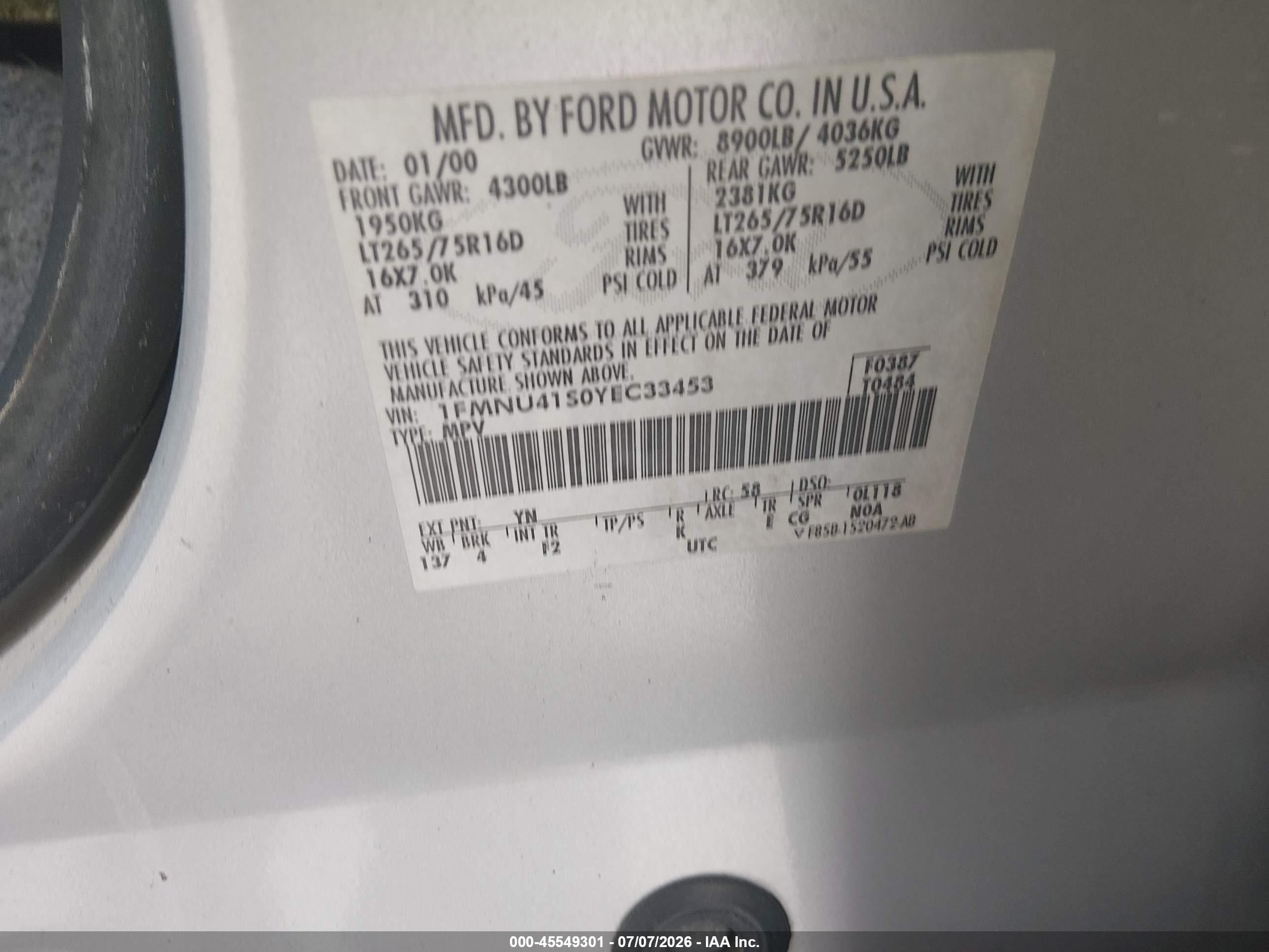 2000 Ford Excursion Xlt Серый vin: 1FMNU41S0YEC33453