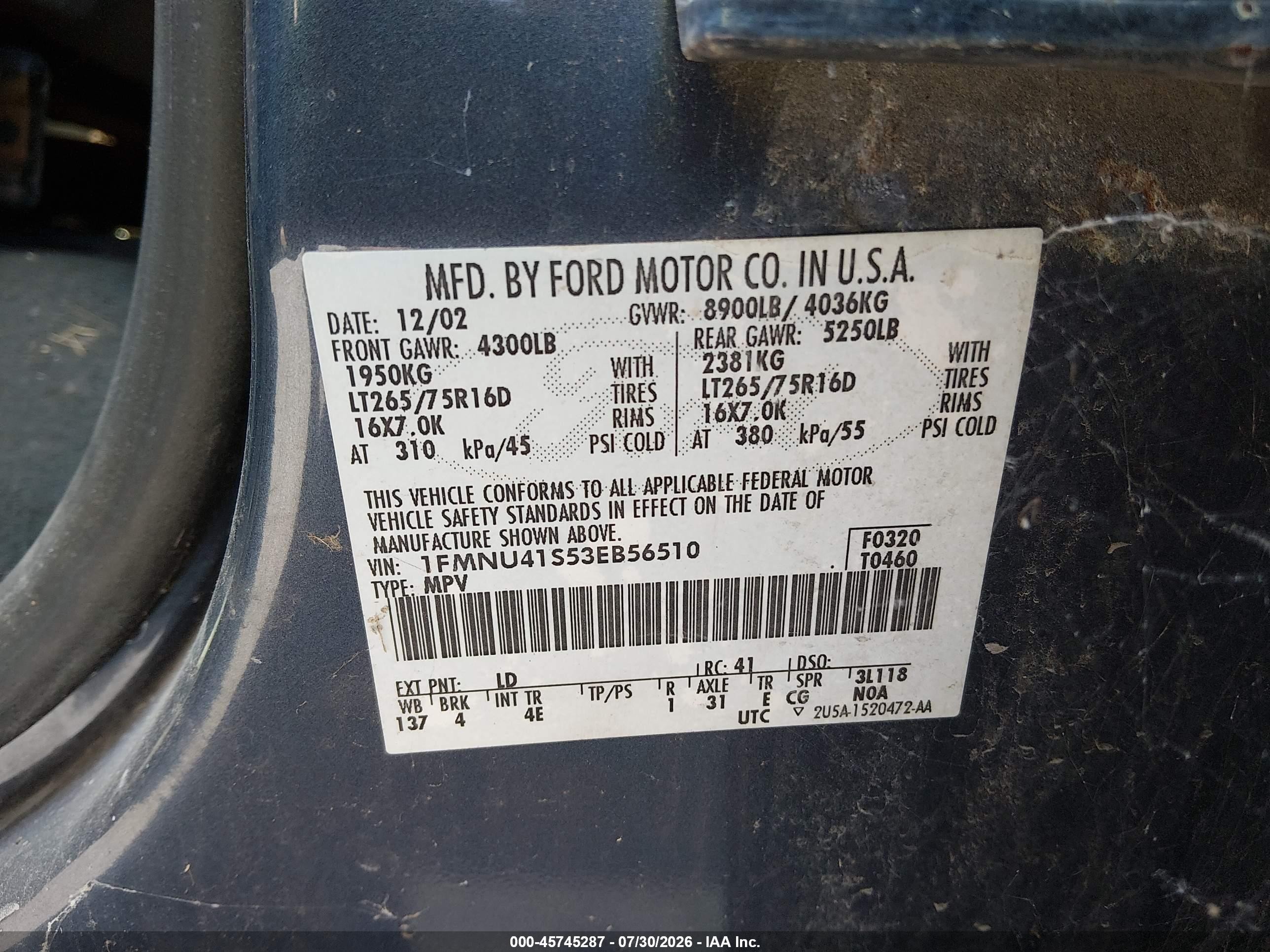 2003 Ford Excursion Xlt Gray vin: 1FMNU41S53EB56510