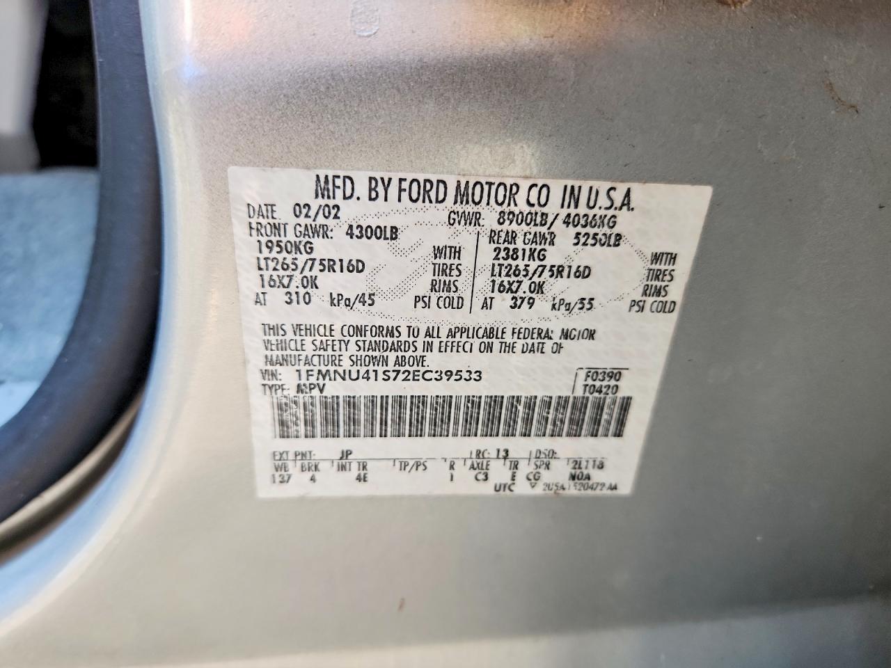 2002 Ford Excursion Xlt Silver vin: 1FMNU41S72EC39533