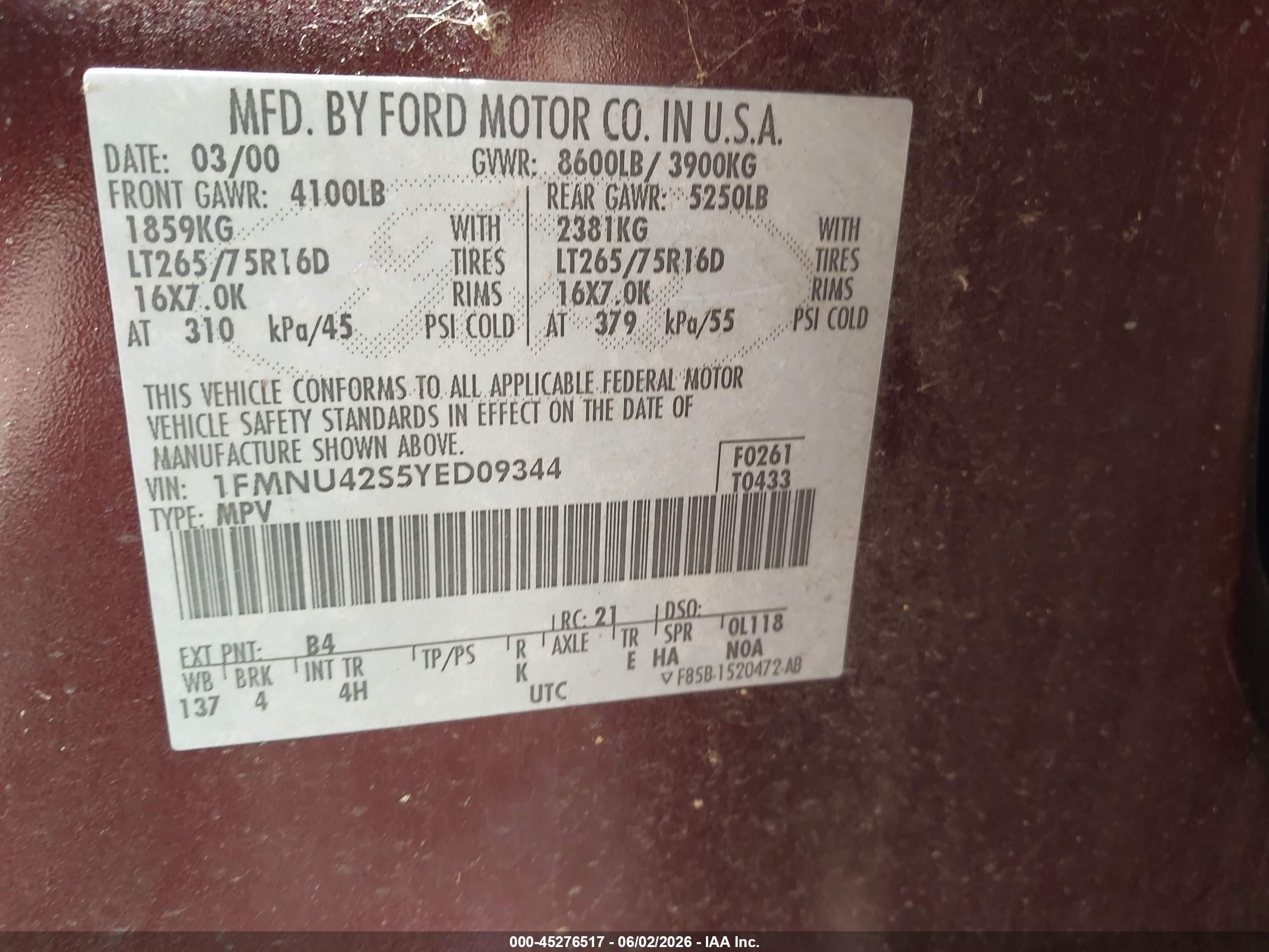 2000 Ford Excursion Limited Gray vin: 1FMNU42S5YED09344