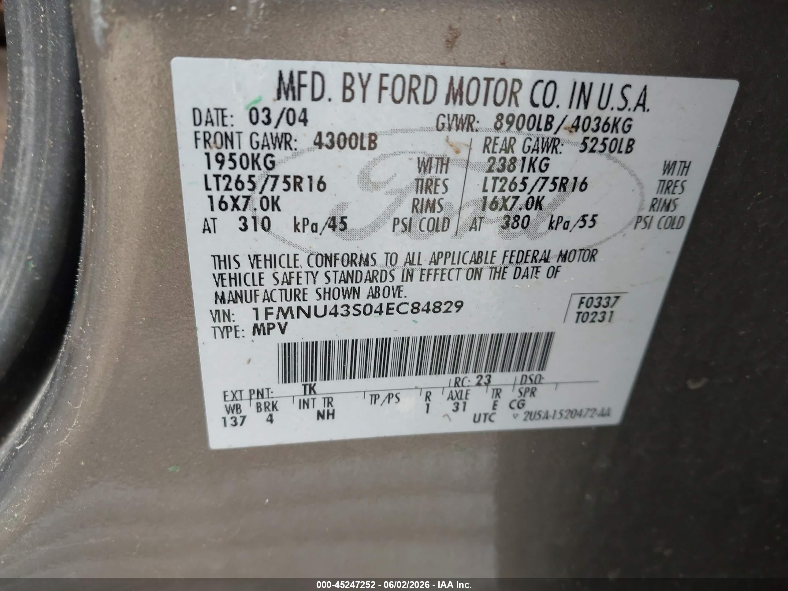 2004 Ford Excursion Limited Gray vin: 1FMNU43S04EC84829