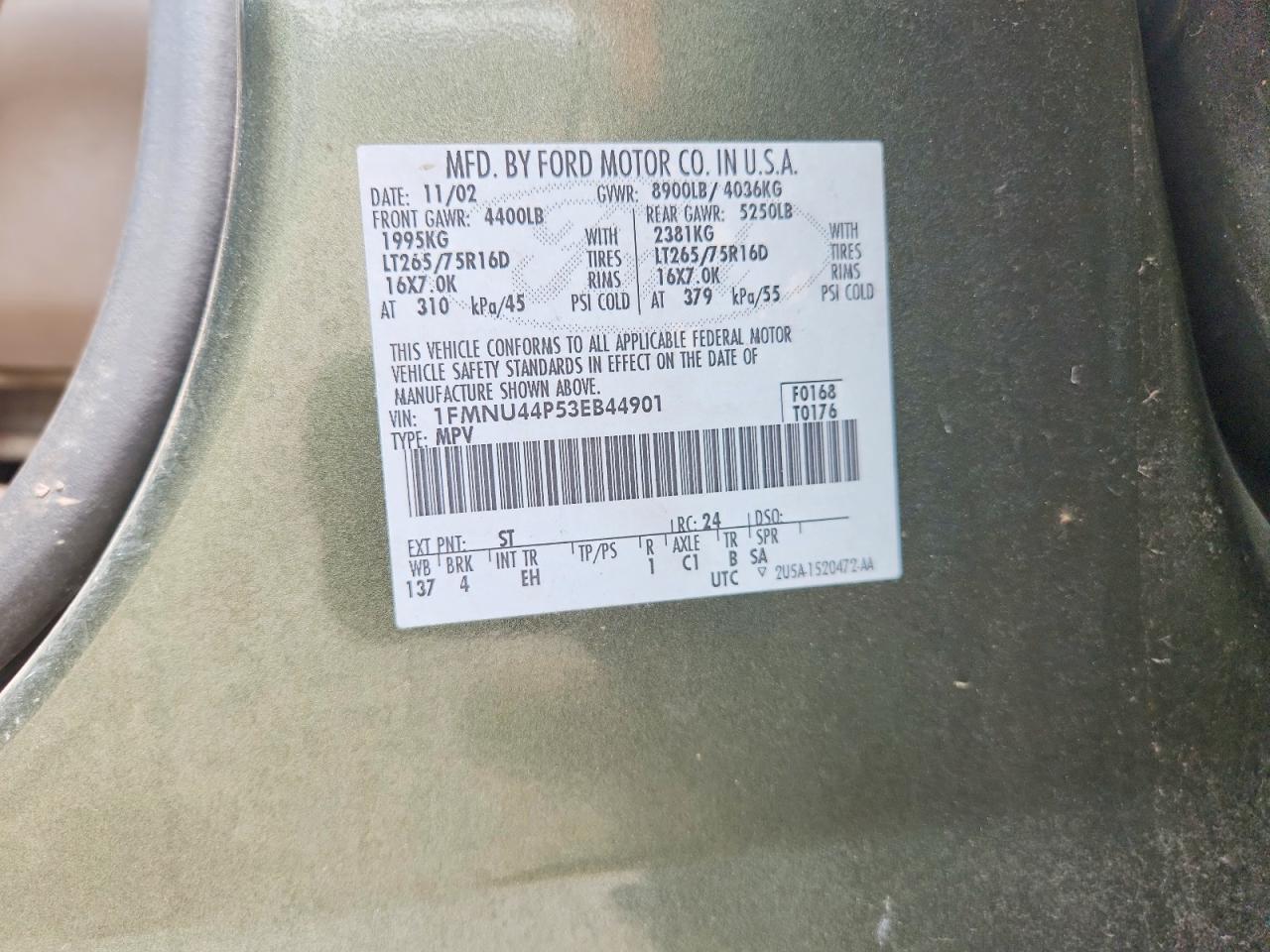 2003 Ford Excursion Eddie Bauer Green vin: 1FMNU44P53EB44901
