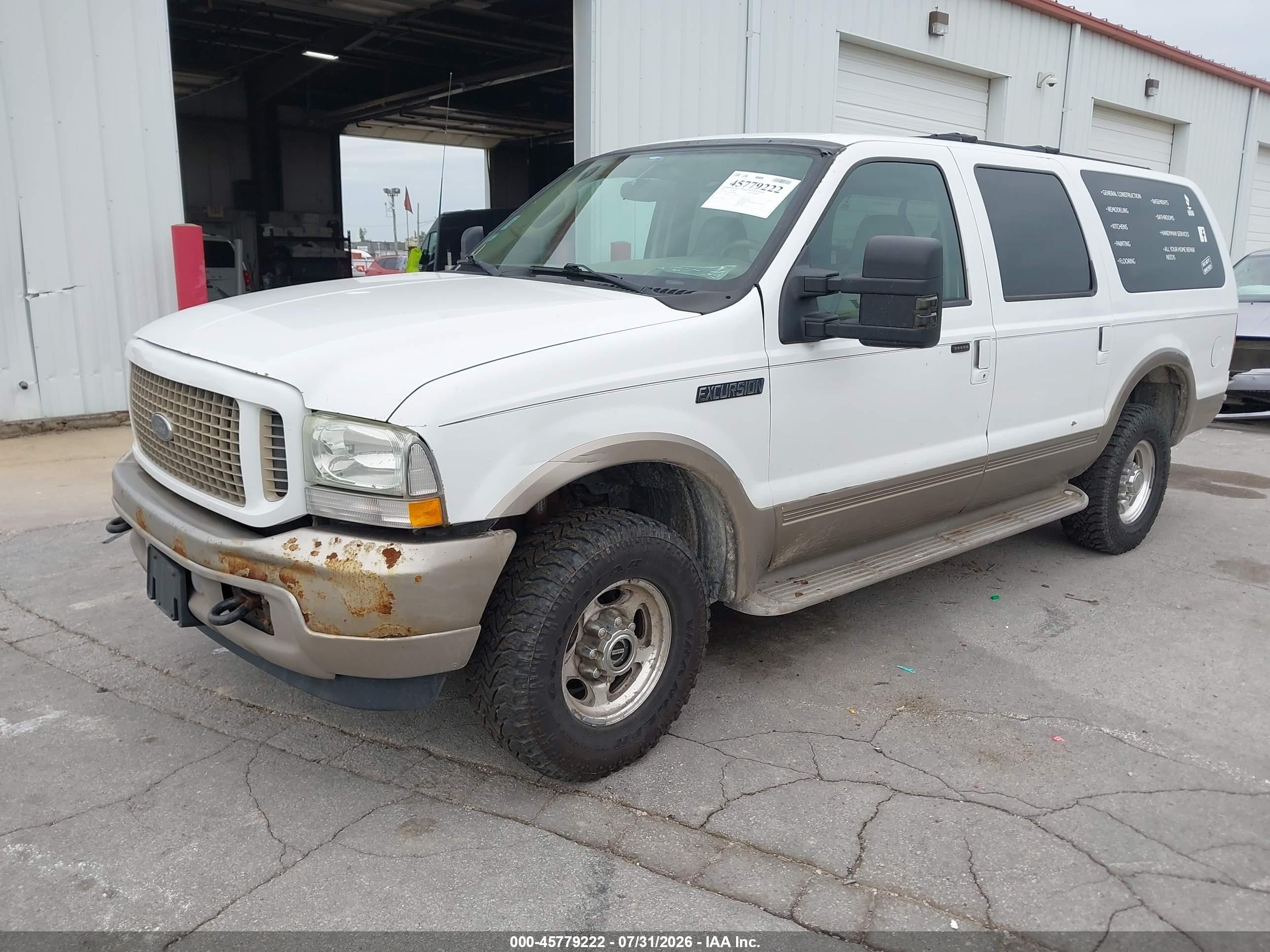 2003 Ford Excursion Eddie Bauer White vin: 1FMNU45S33EB85966