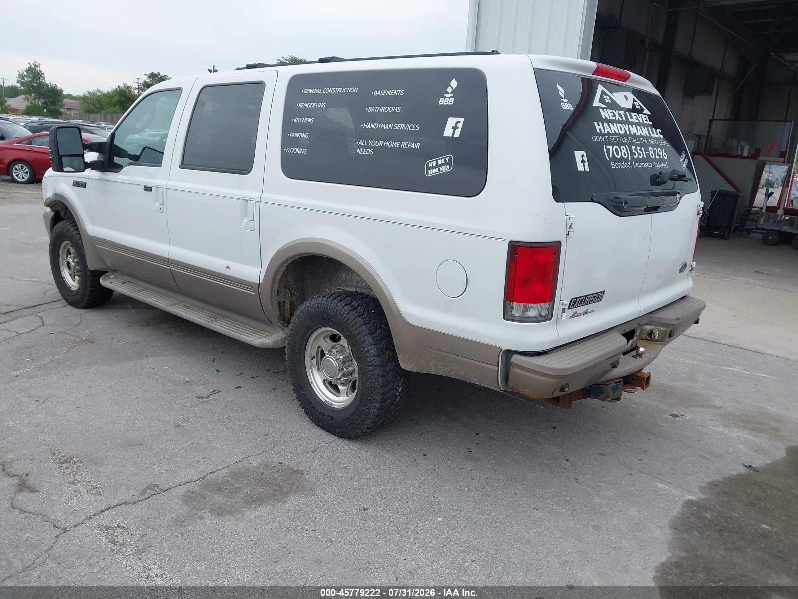 2003 Ford Excursion Eddie Bauer White vin: 1FMNU45S33EB85966