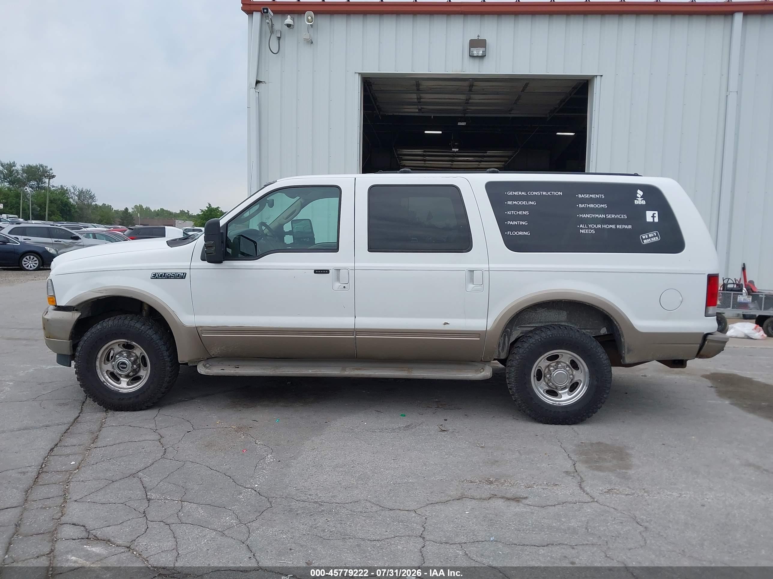 2003 Ford Excursion Eddie Bauer White vin: 1FMNU45S33EB85966