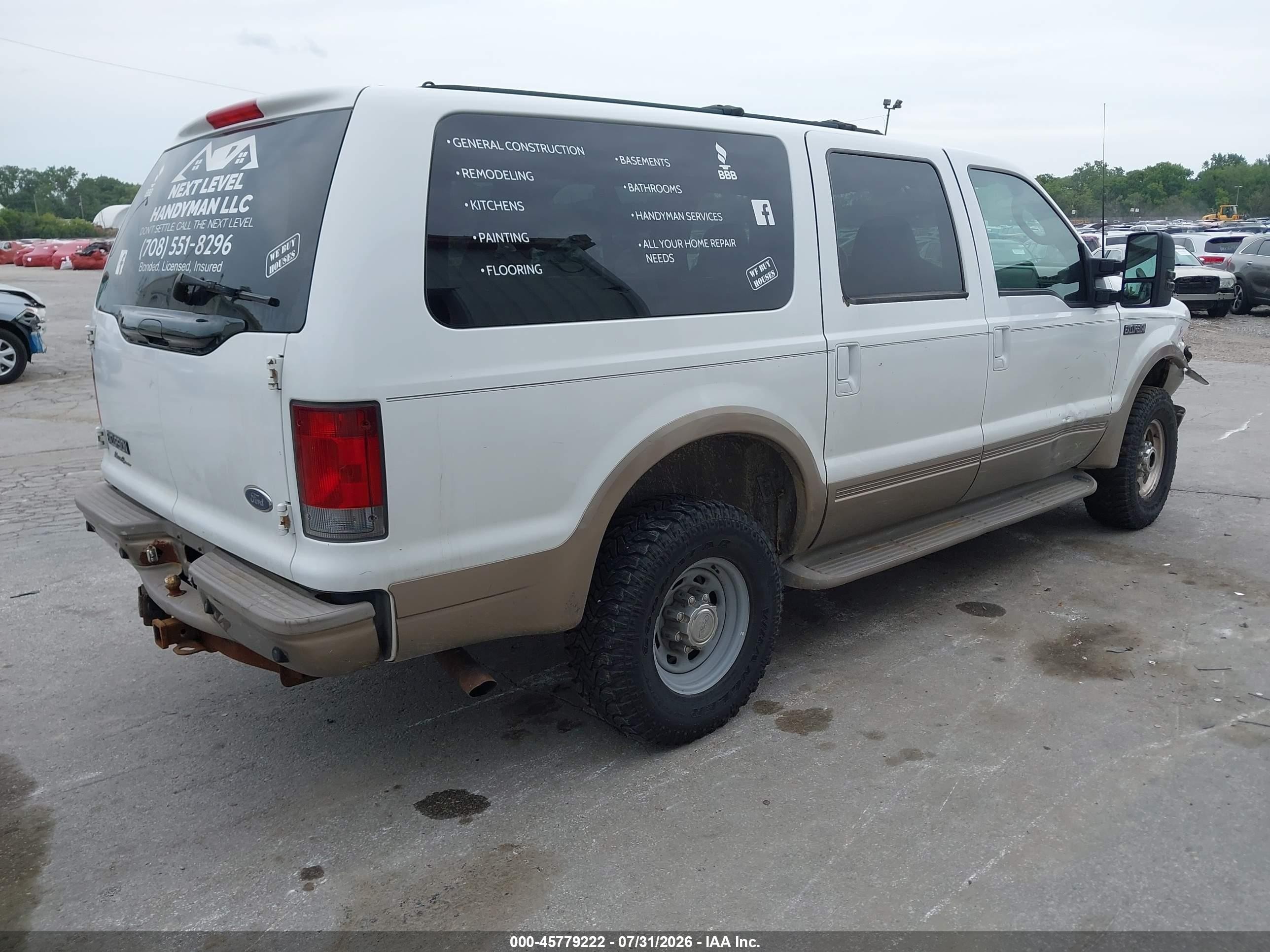 2003 Ford Excursion Eddie Bauer White vin: 1FMNU45S33EB85966