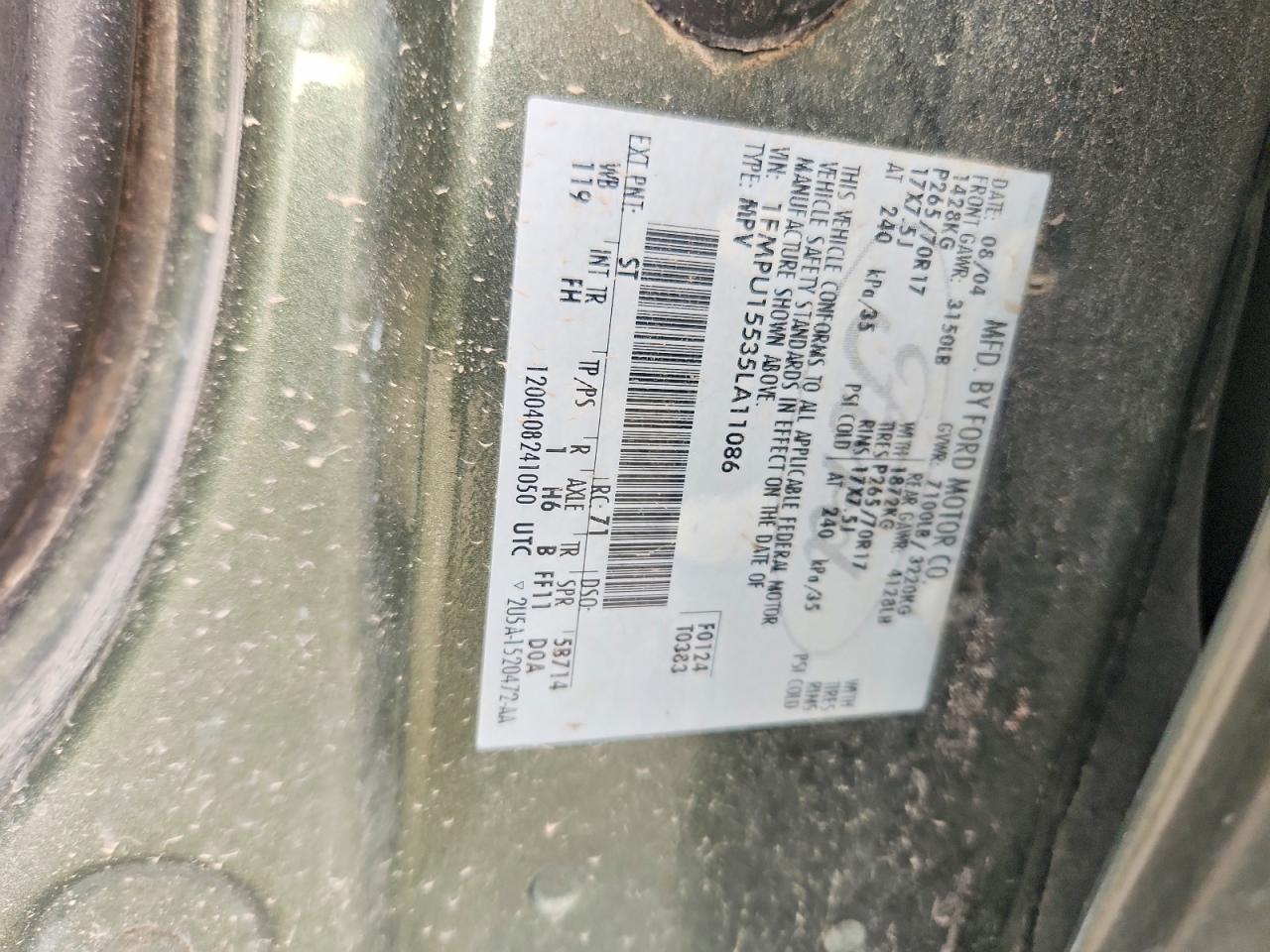 2005 Ford Expedition Xlt Green vin: 1FMPU15535LA11086