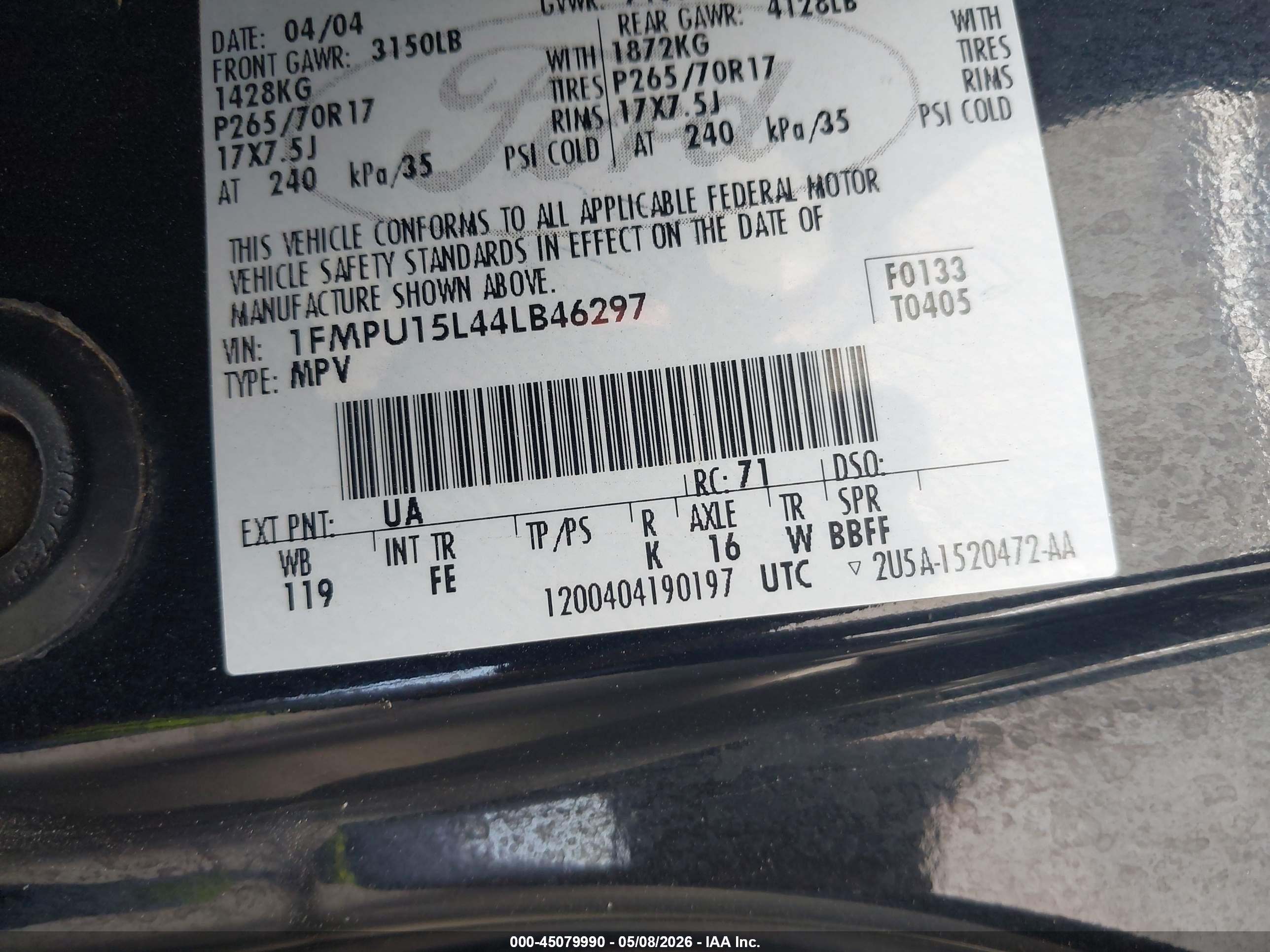 2004 Ford Expedition Xlt Черный vin: 1FMPU15L44LB46297