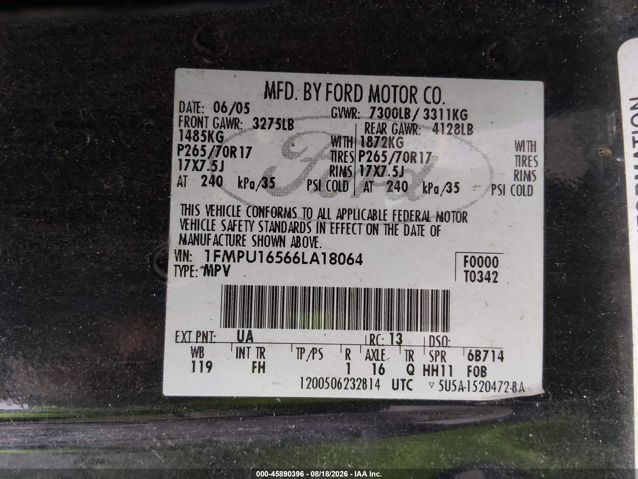 2006 Ford Expedition Xlt/xlt Sport Red vin: 1FMPU16566LA18064