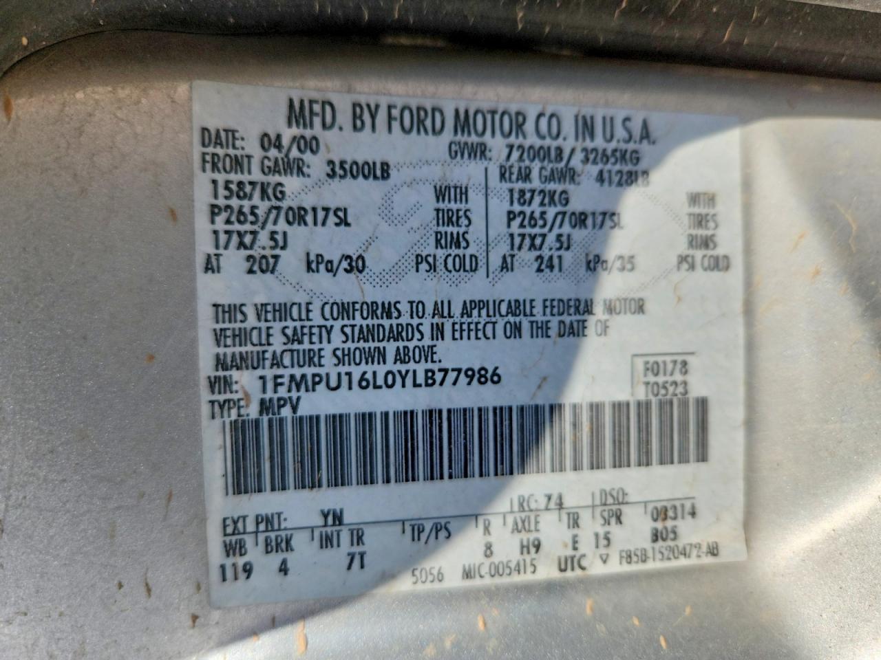 2000 Ford Expedition Xlt Silver vin: 1FMPU16L0YLB77986