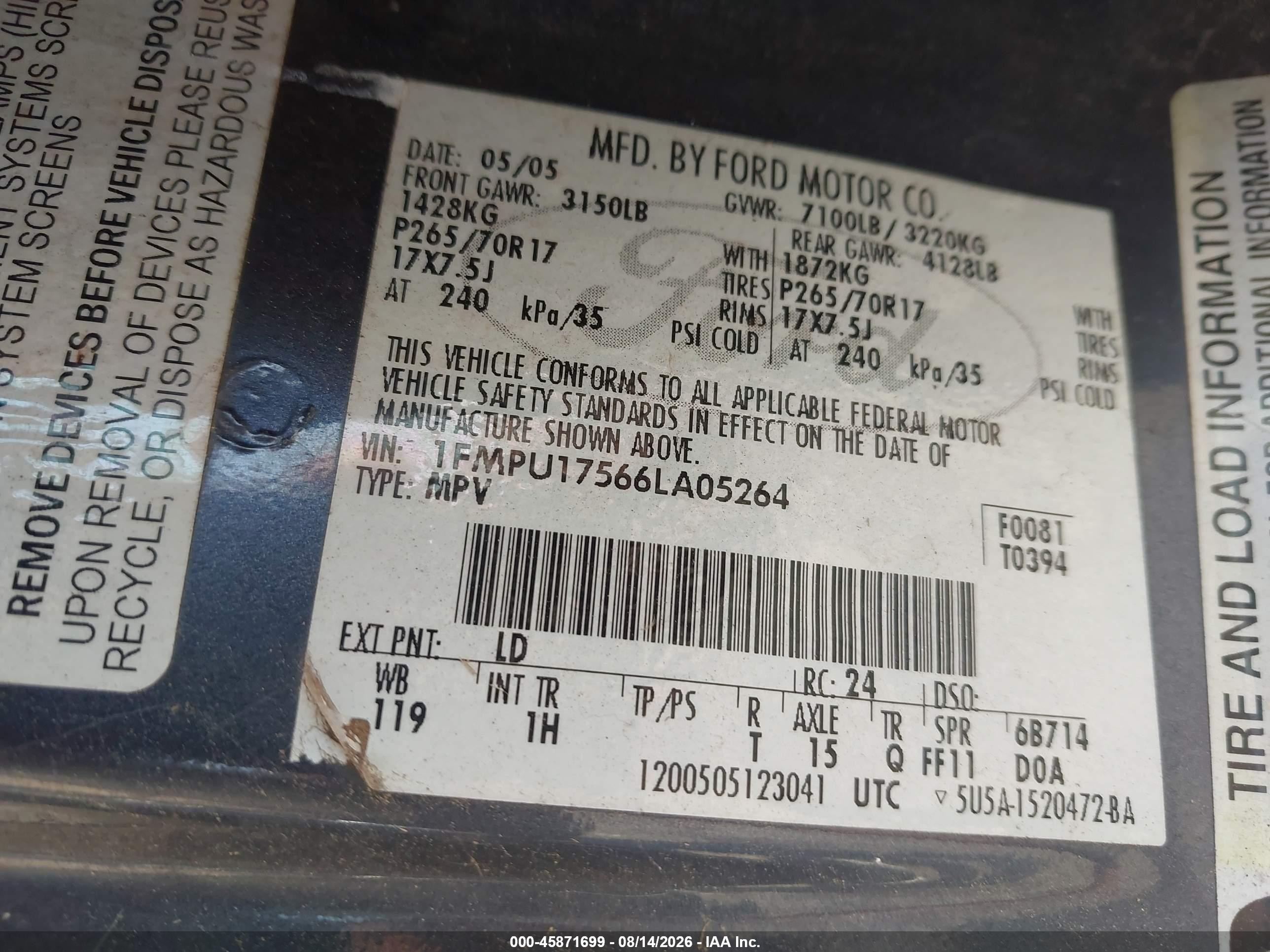 2006 Ford Expedition Eddie Bauer/king Ranch Blue vin: 1FMPU17566LA05264