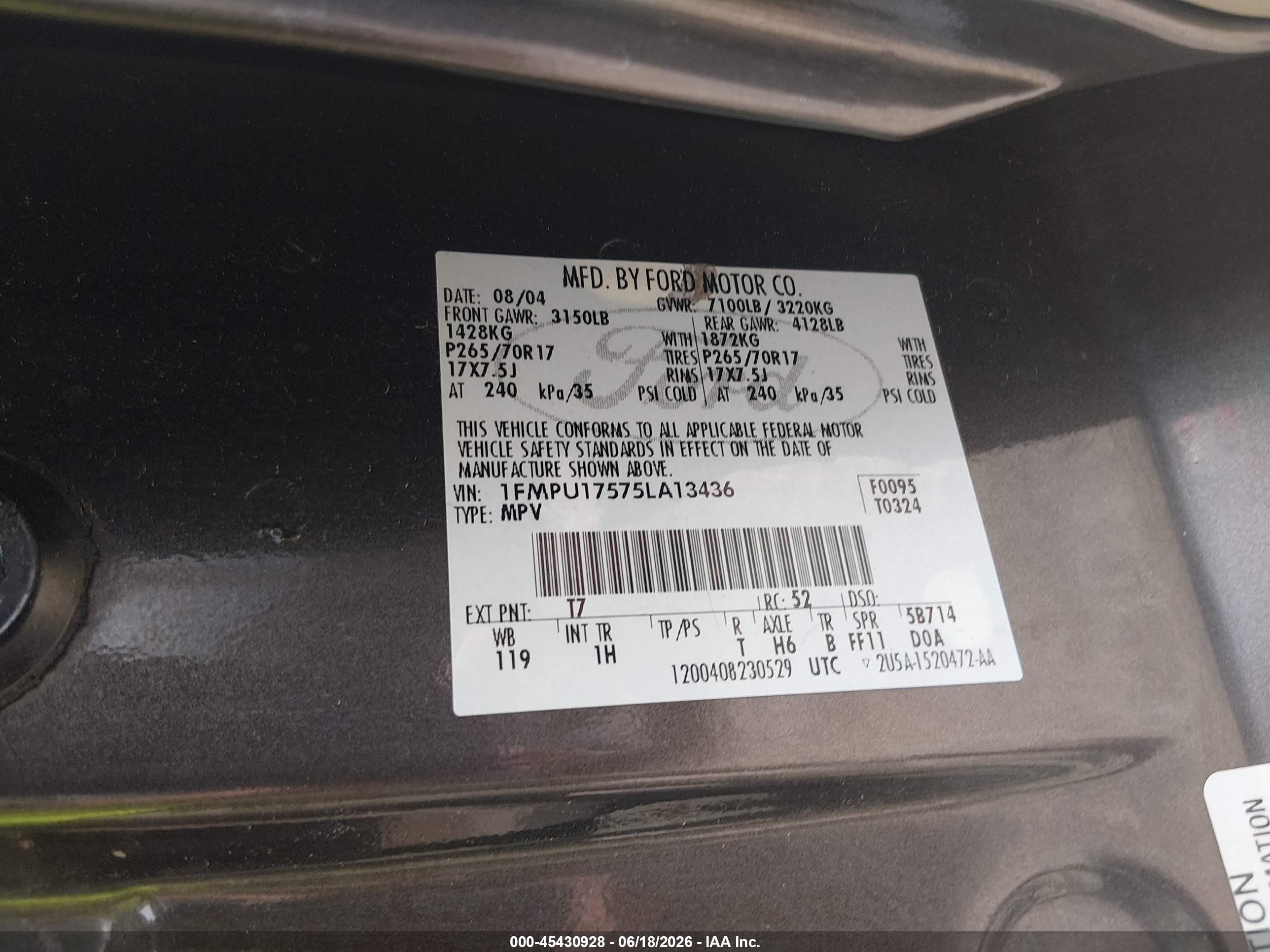 2005 Ford Expedition Eddie Bauer/king Ranch Gray vin: 1FMPU17575LA13436