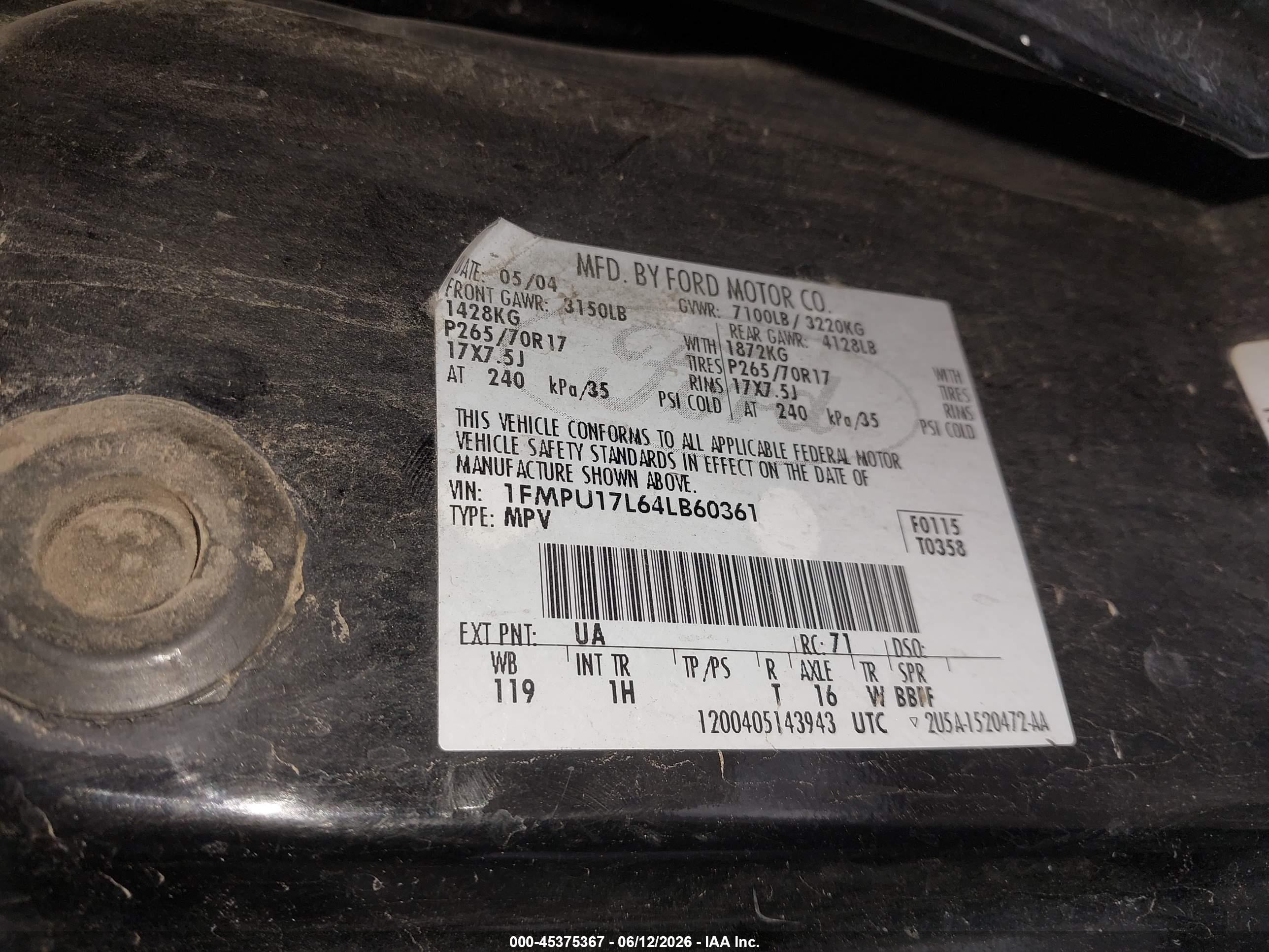 2004 Ford Expedition Eddie Bauer Black vin: 1FMPU17L64LB60361
