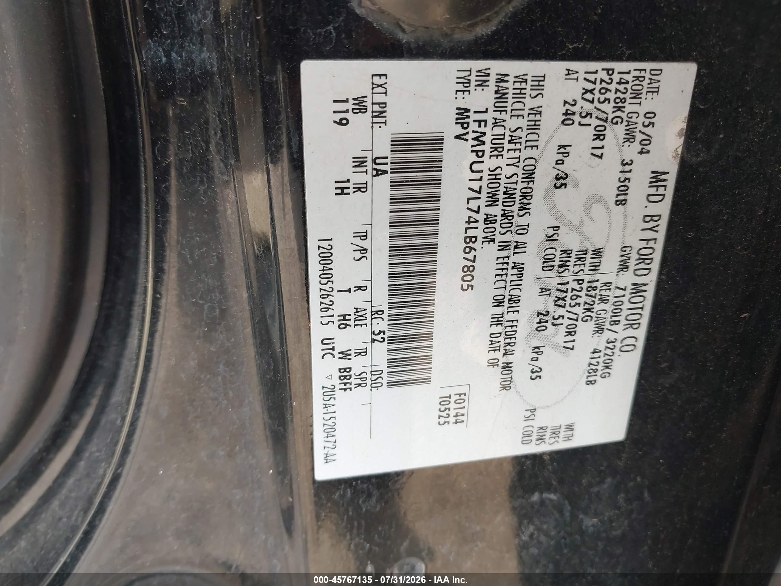 2004 Ford Expedition Eddie Bauer Black vin: 1FMPU17L74LB67805