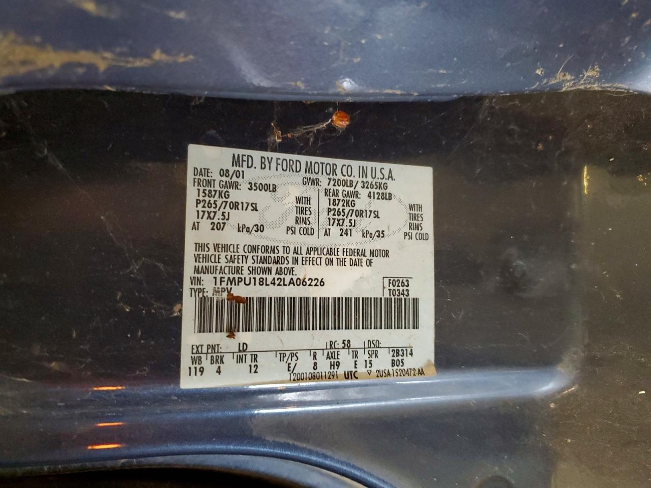 2002 Ford Expedition Eddie Bauer Blue vin: 1FMPU18L42LA06226