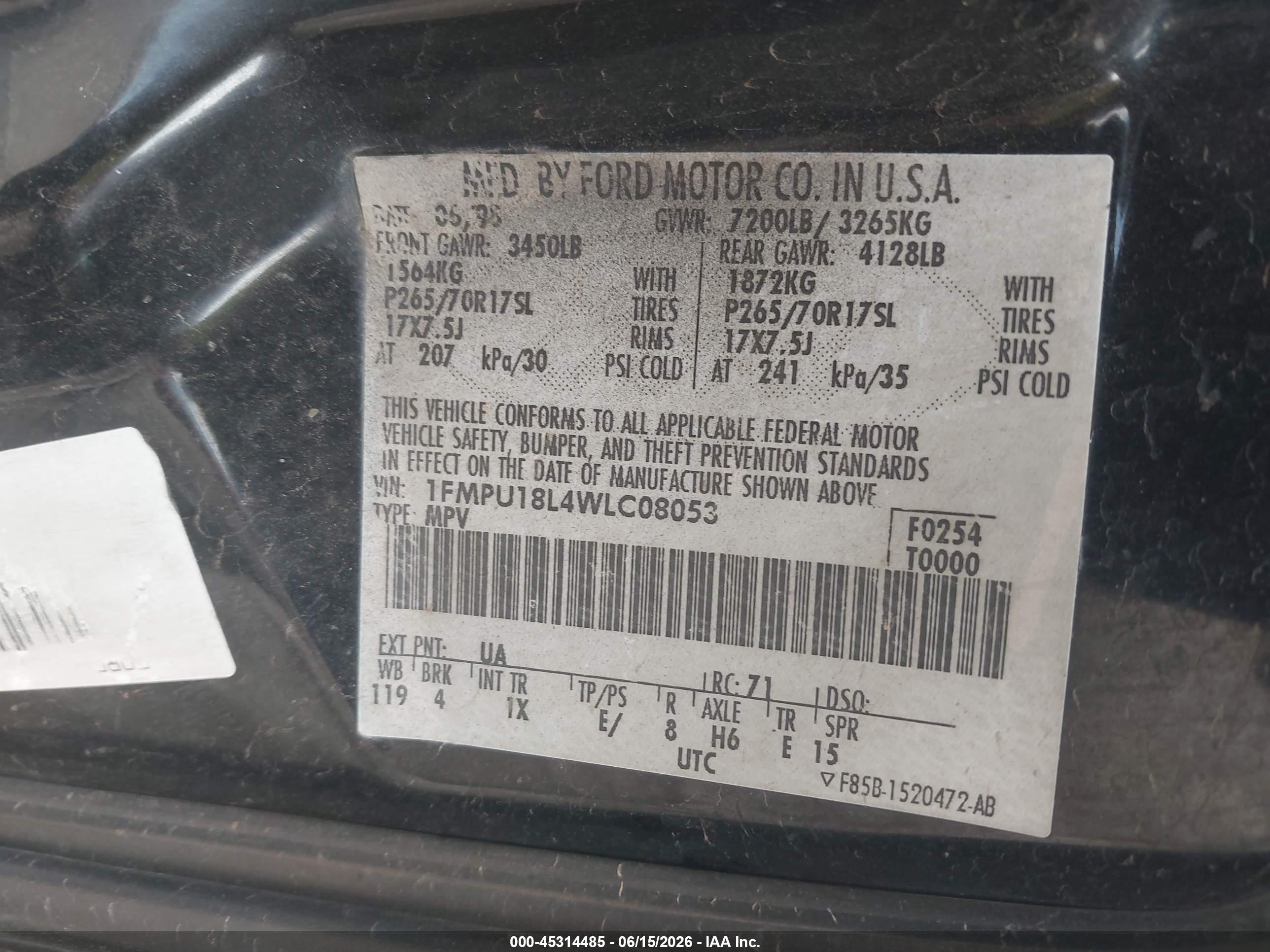 1998 Ford Expedition Eddie Bauer/xlt Black vin: 1FMPU18L4WLC08053