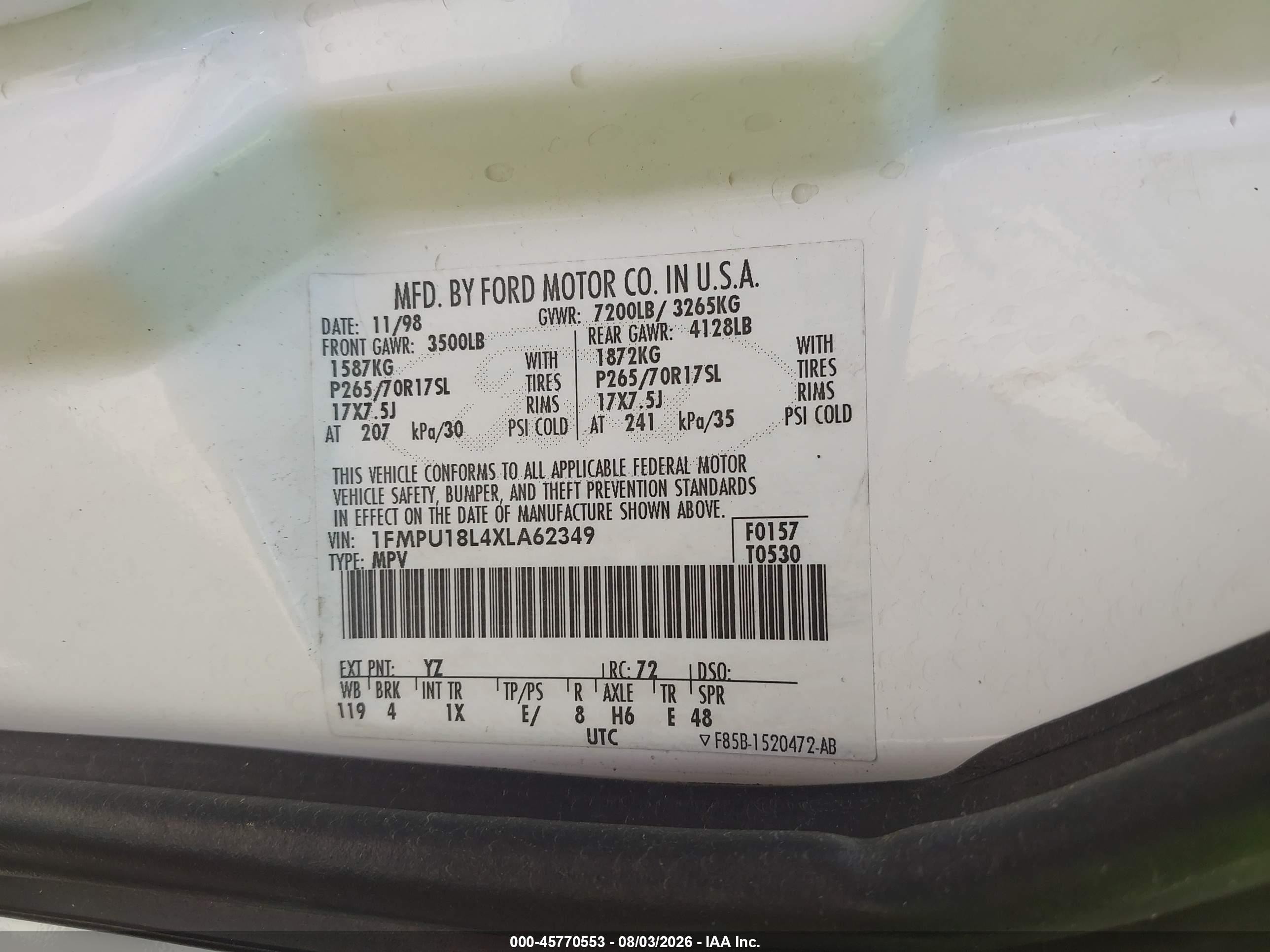 1999 Ford Expedition Eddie Bauer/xlt White vin: 1FMPU18L4XLA62349
