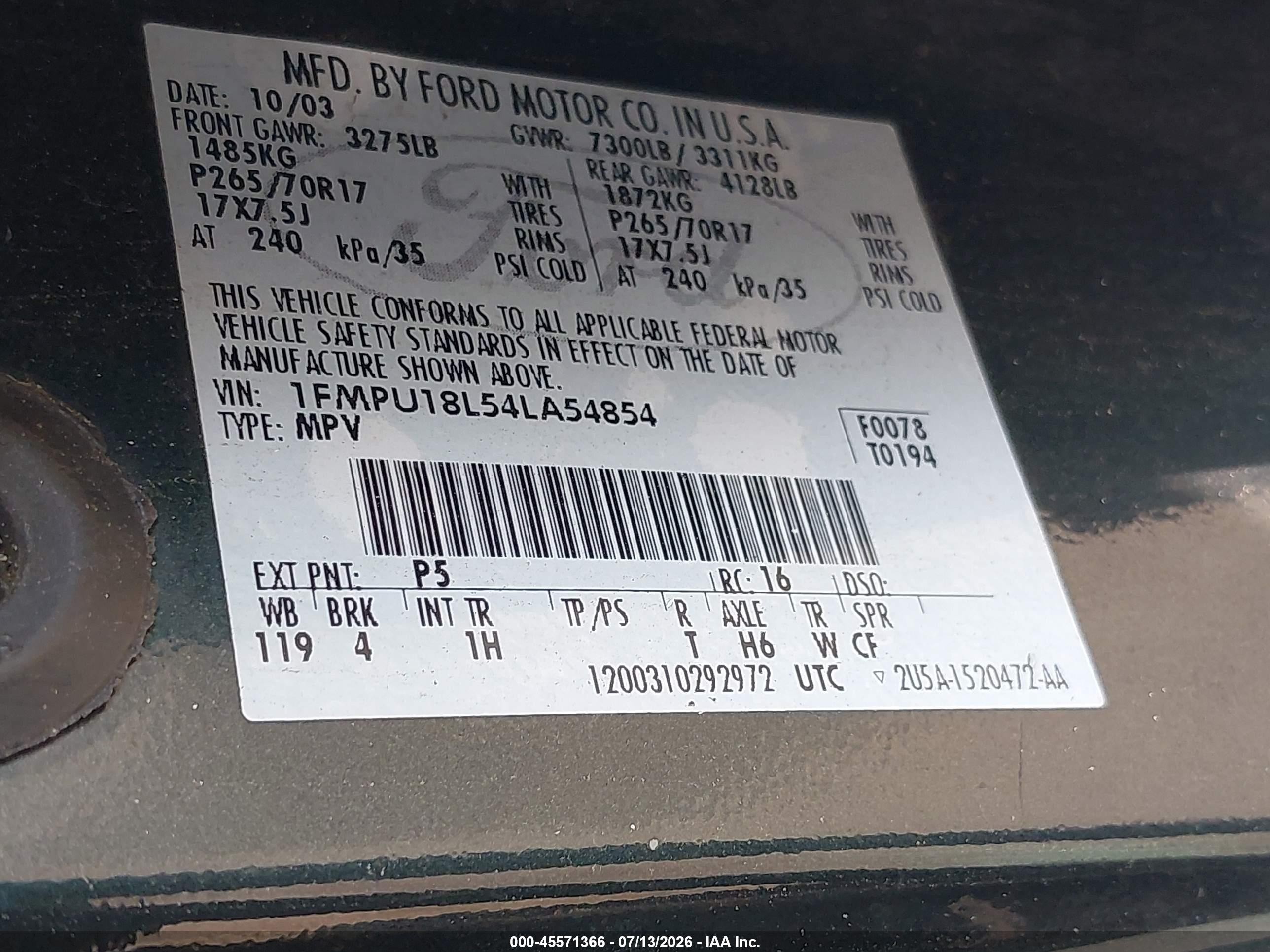 2004 Ford Expedition Eddie Bauer Green vin: 1FMPU18L54LA54854