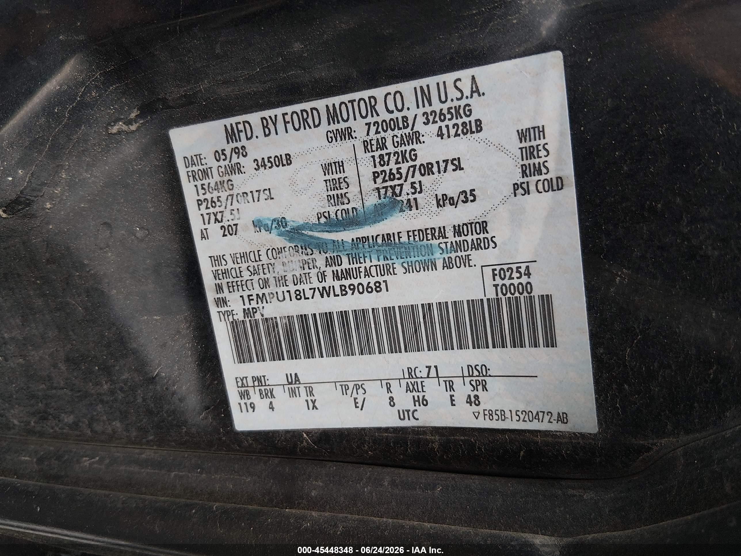 1998 Ford Expedition Eddie Bauer/xlt Black vin: 1FMPU18L7WLB90681
