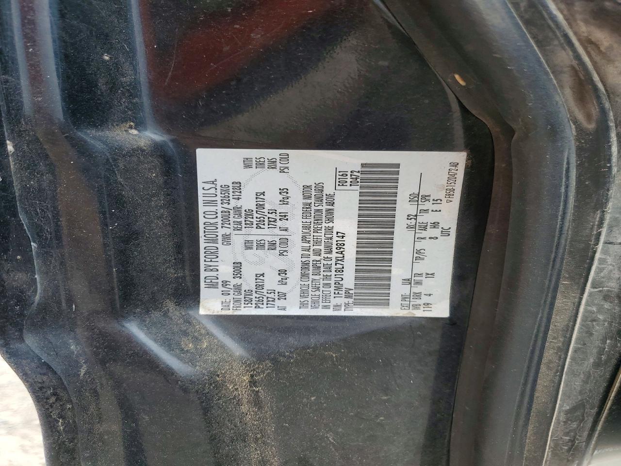 1999 Ford Expedition Xlt 119" Black vin: 1FMPU18L7XLA98147