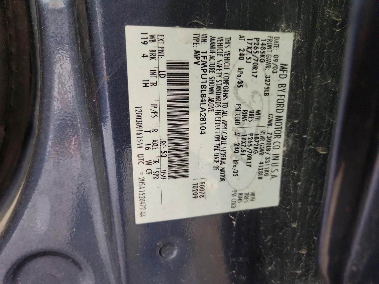 2004 Ford Expedition Eddie Bauer Синий vin: 1FMPU18L84LA28104