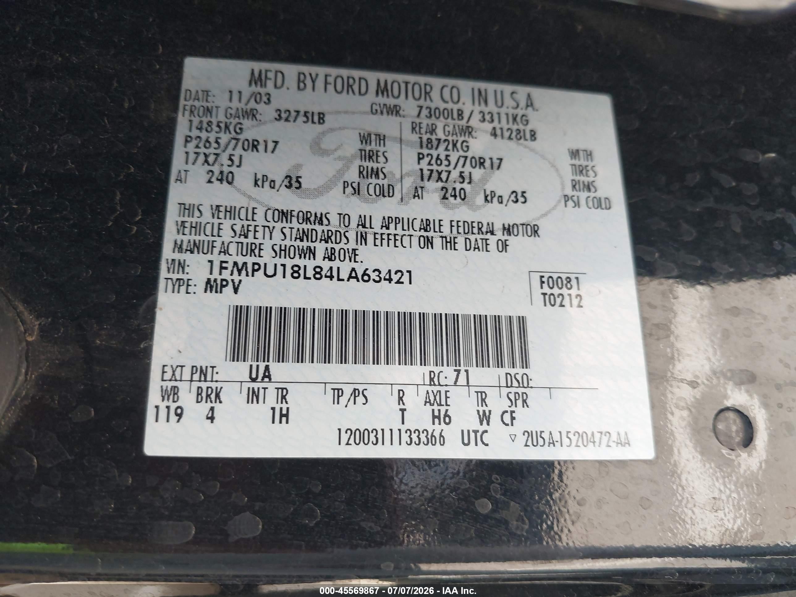 2004 Ford Expedition Eddie Bauer Черный vin: 1FMPU18L84LA63421
