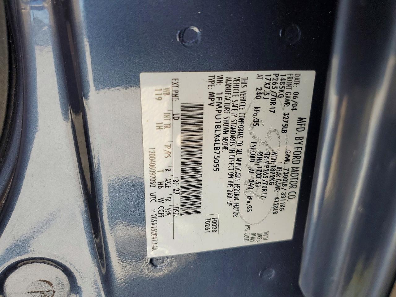 2004 Ford Expedition Eddie Bauer Blue vin: 1FMPU18LX4LB75055