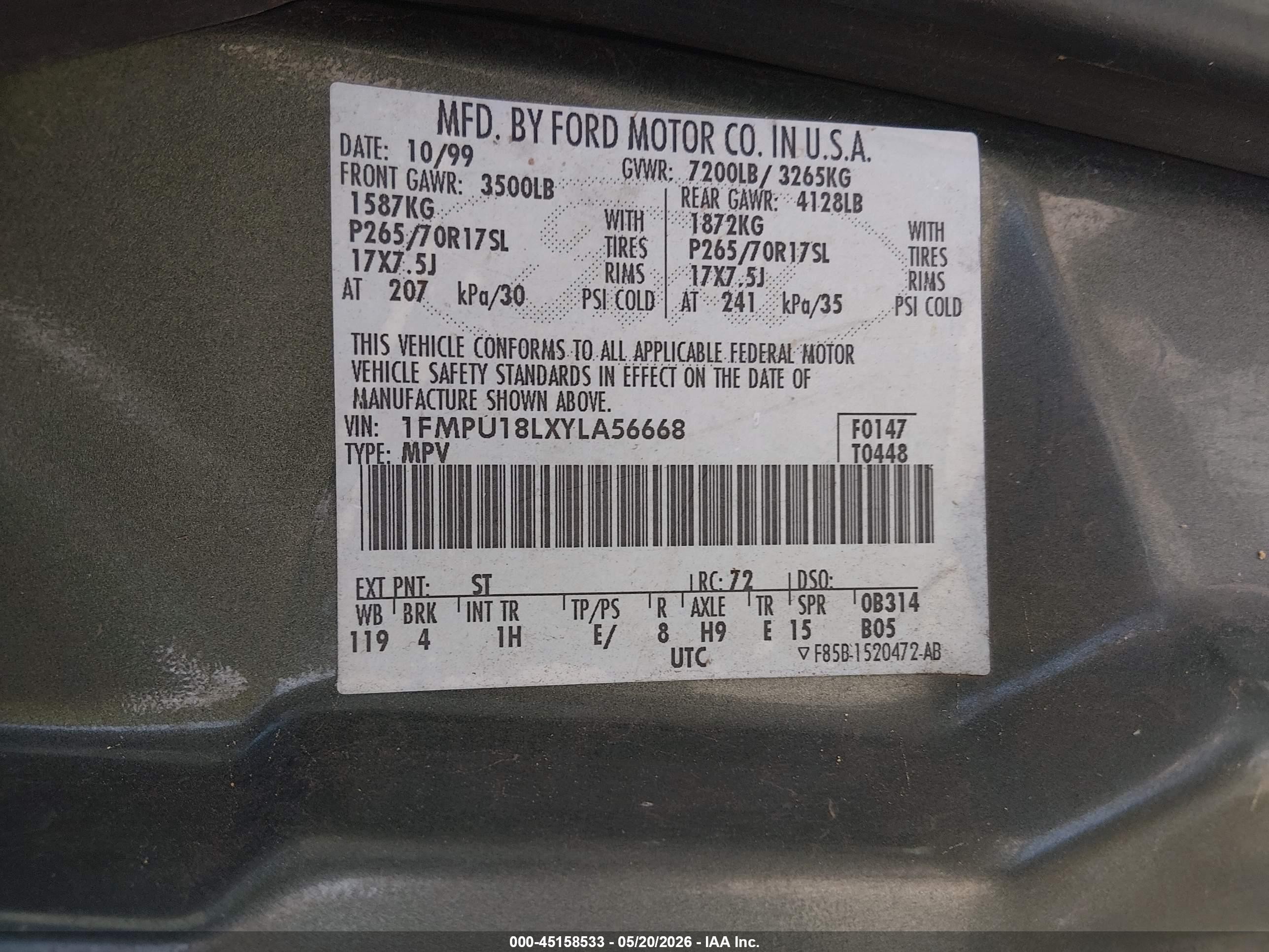 2000 Ford Expedition Eddie Bauer Зеленый vin: 1FMPU18LXYLA56668