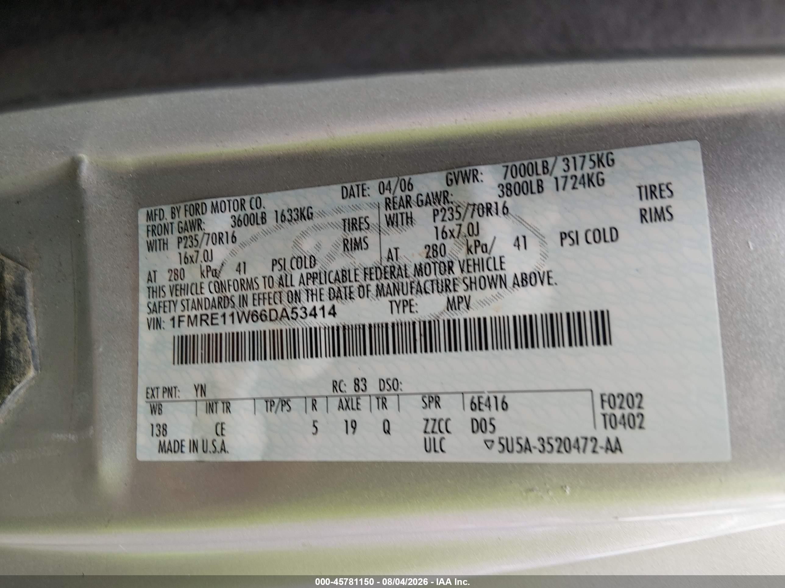 2006 Ford E-150 Xl/xlt Серебряный vin: 1FMRE11W66DA53414