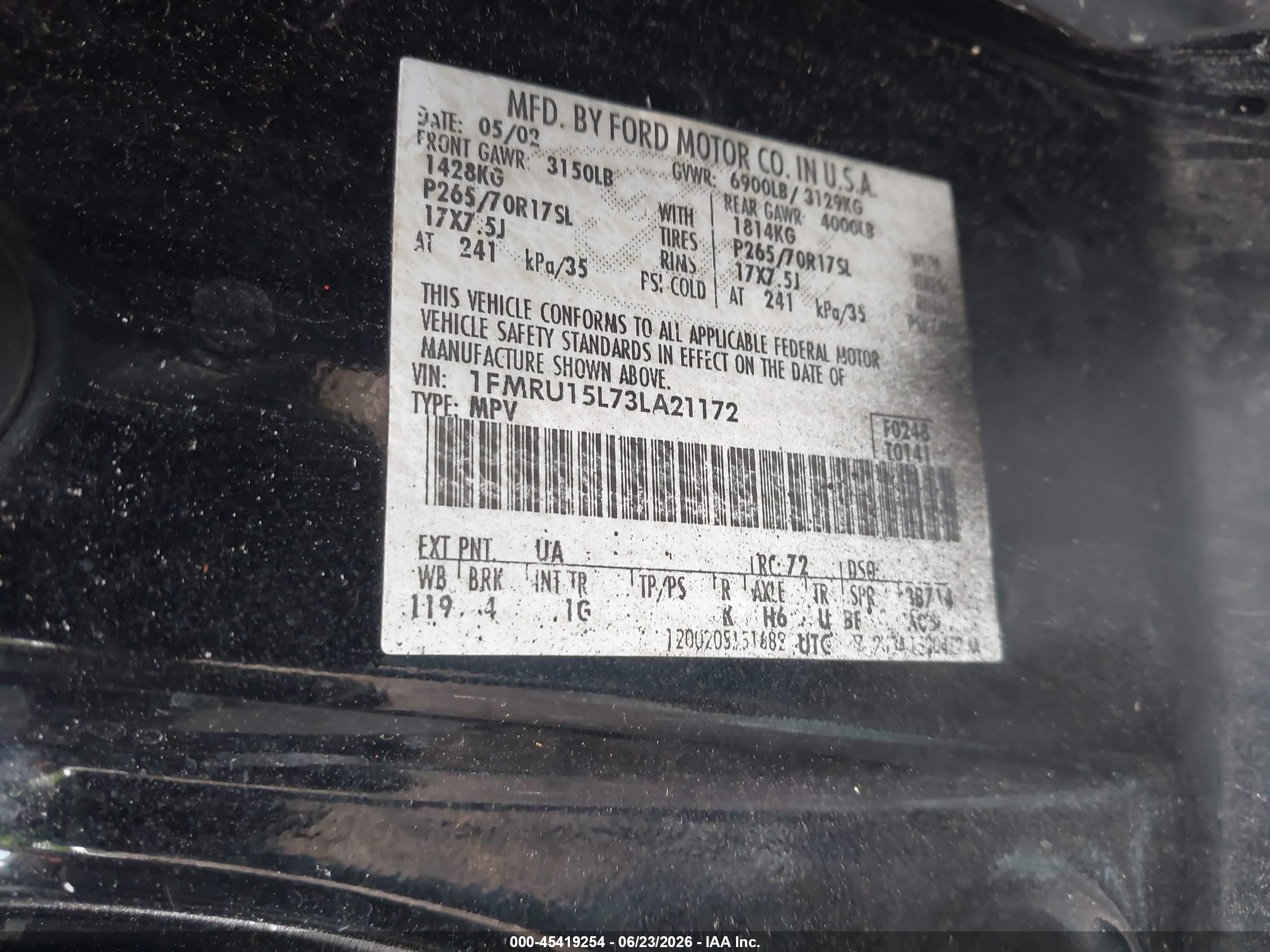 2003 Ford Expedition Xlt Black vin: 1FMRU15L73LA21172