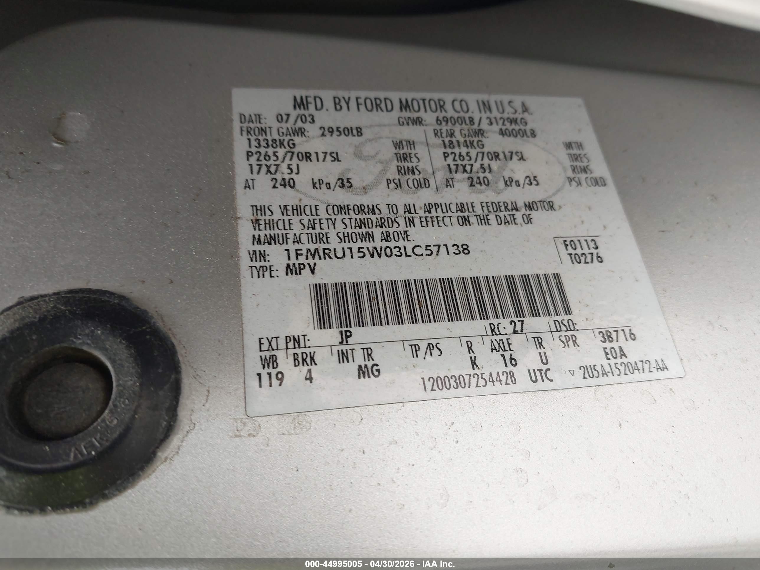 2003 Ford Expedition Xlt Silver vin: 1FMRU15W03LC57138