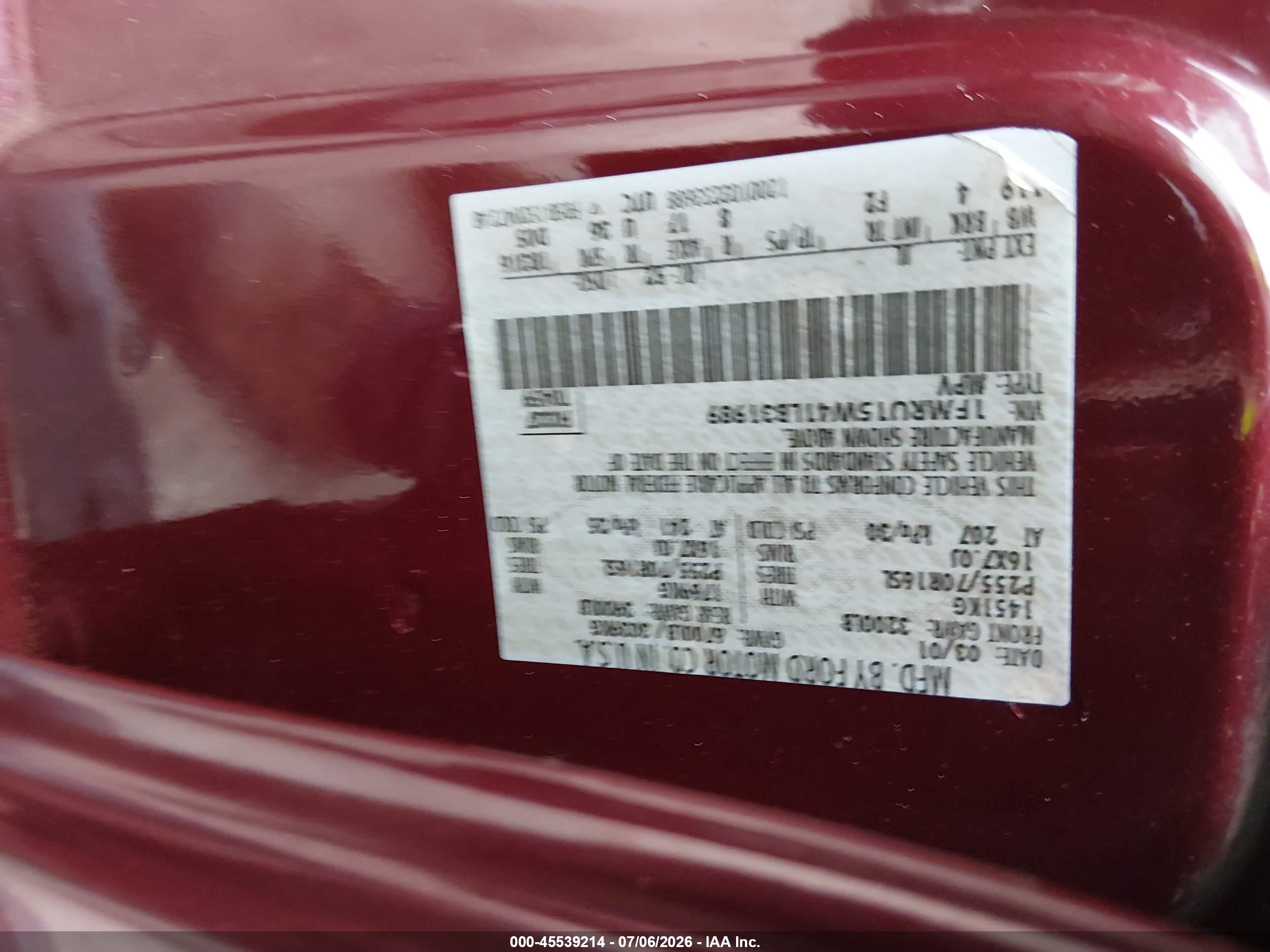 2001 Ford Expedition Xlt Maroon vin: 1FMRU15W41LB31989