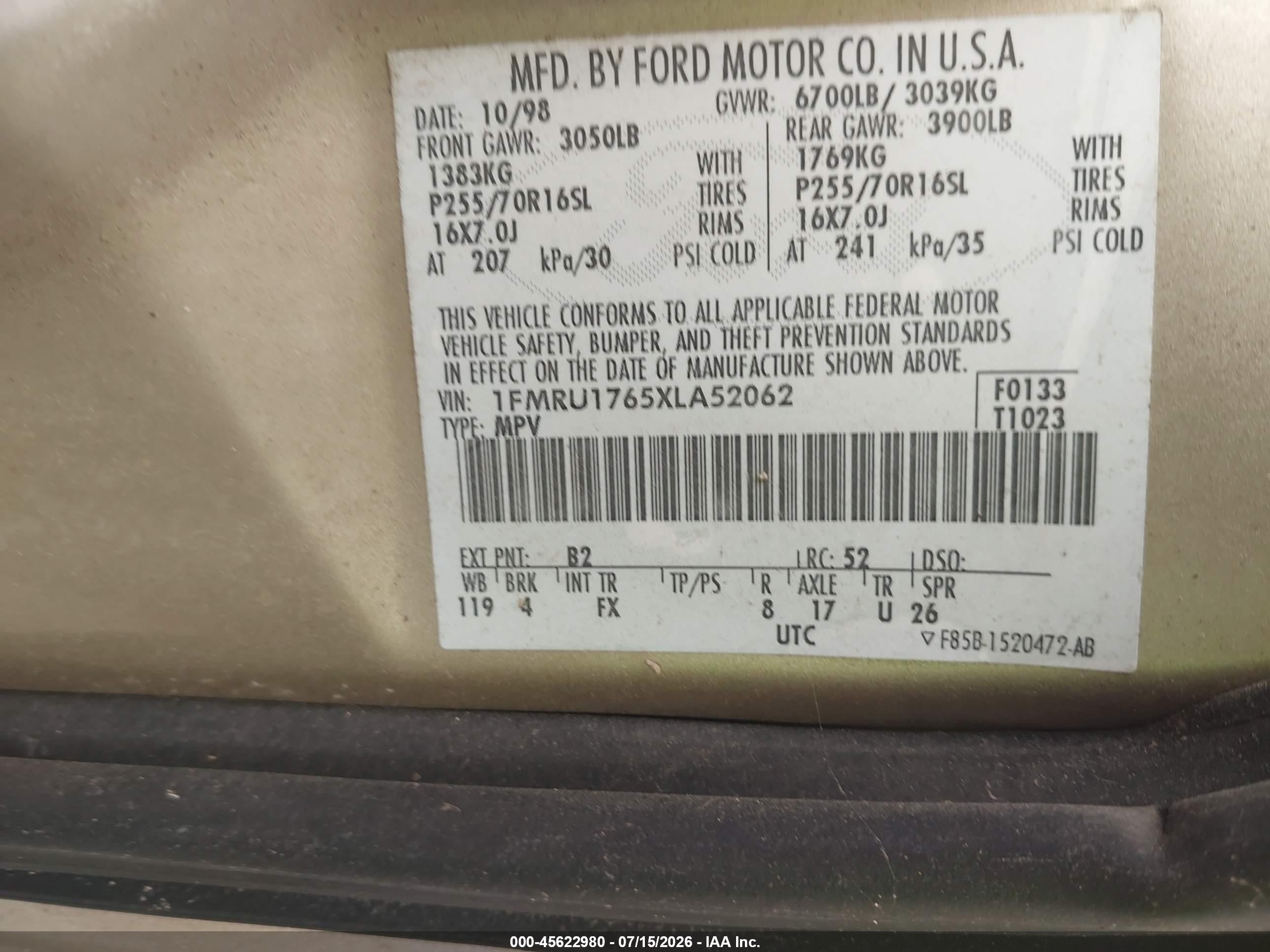 1999 Ford Expedition Eddie Bauer/xlt Silver vin: 1FMRU1765XLA52062