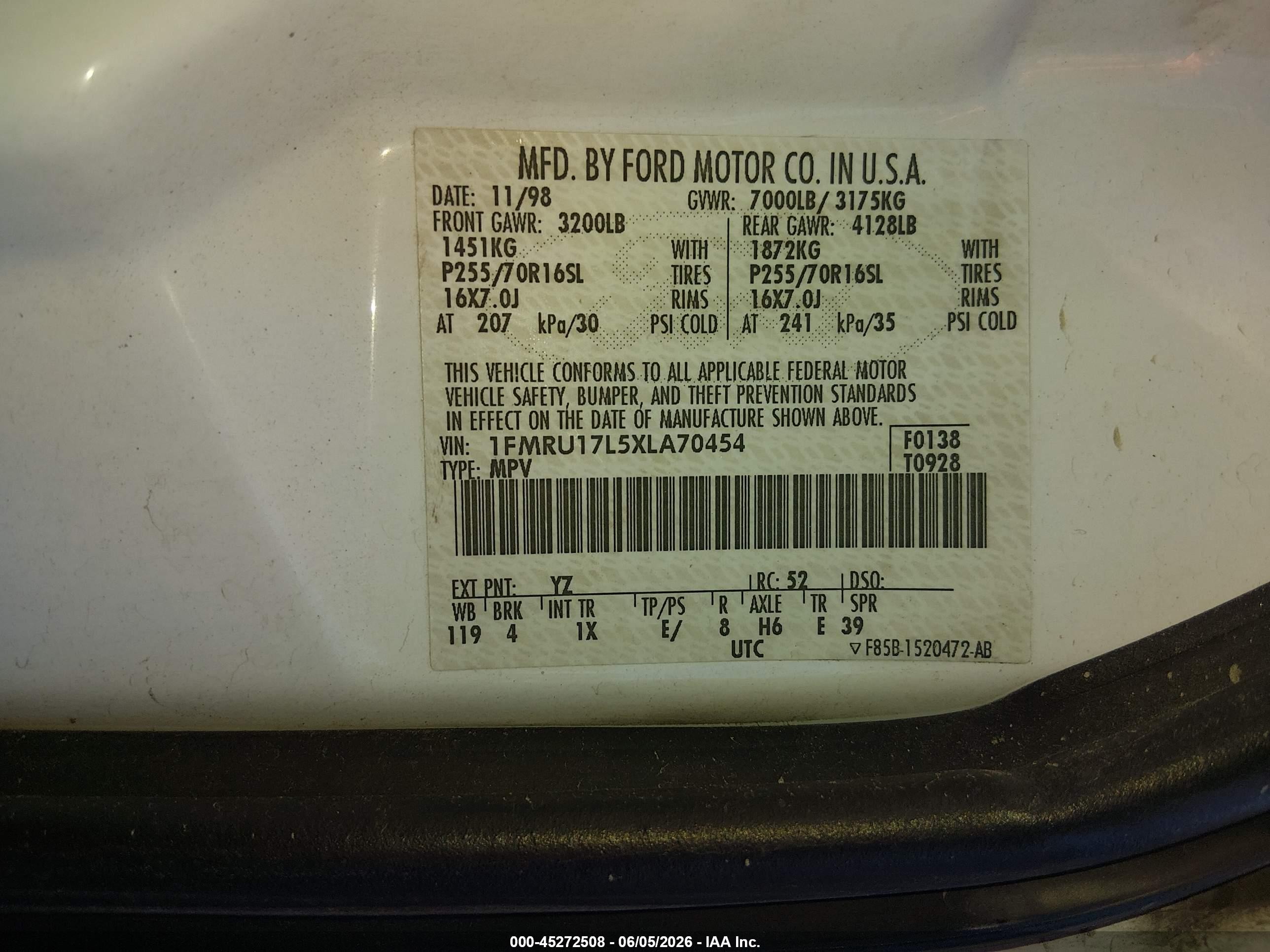 1999 Ford Expedition Eddie Bauer/xlt White vin: 1FMRU17L5XLA70454