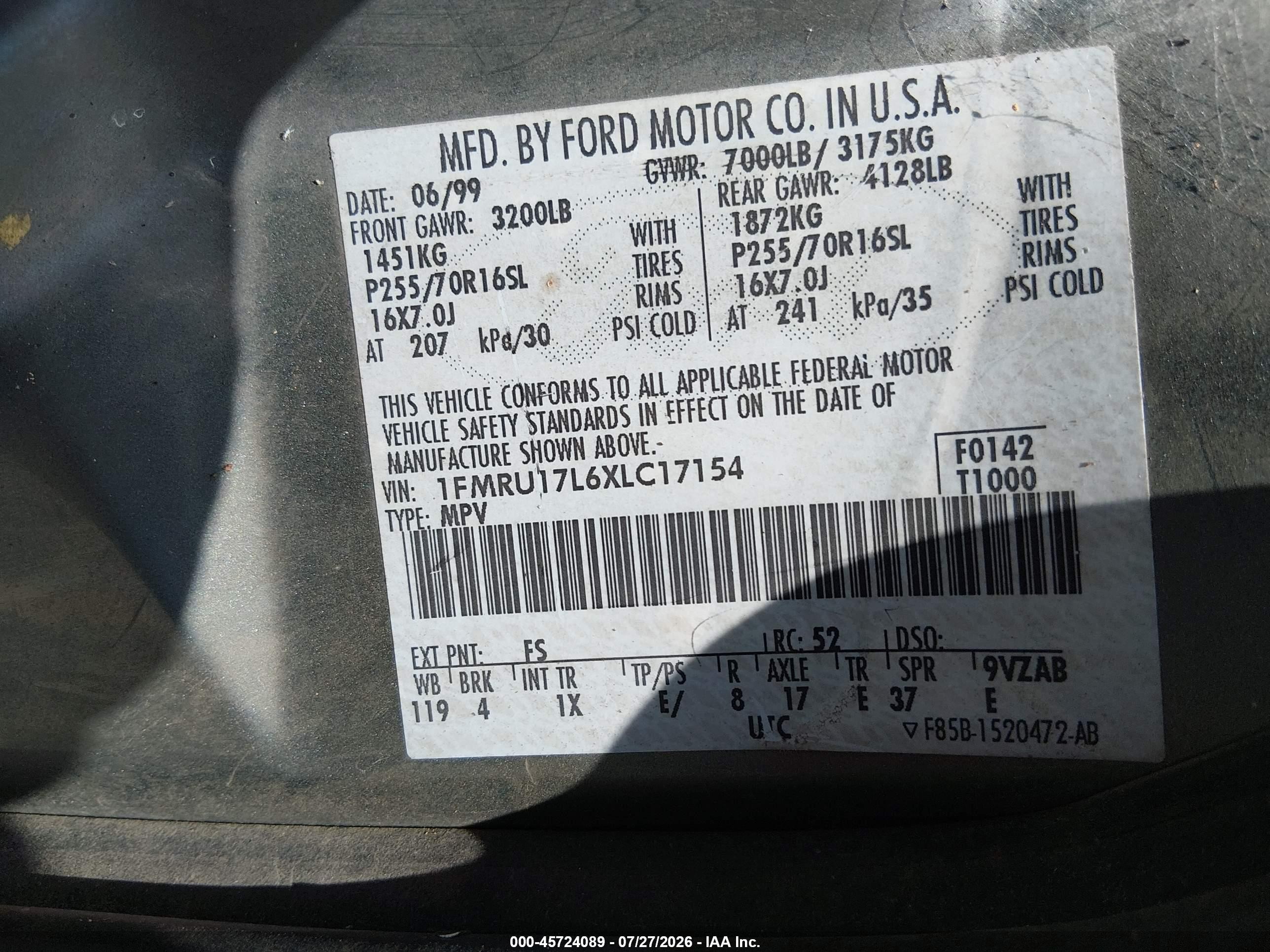 1999 Ford Expedition Eddie Bauer/xlt Green vin: 1FMRU17L6XLC17154