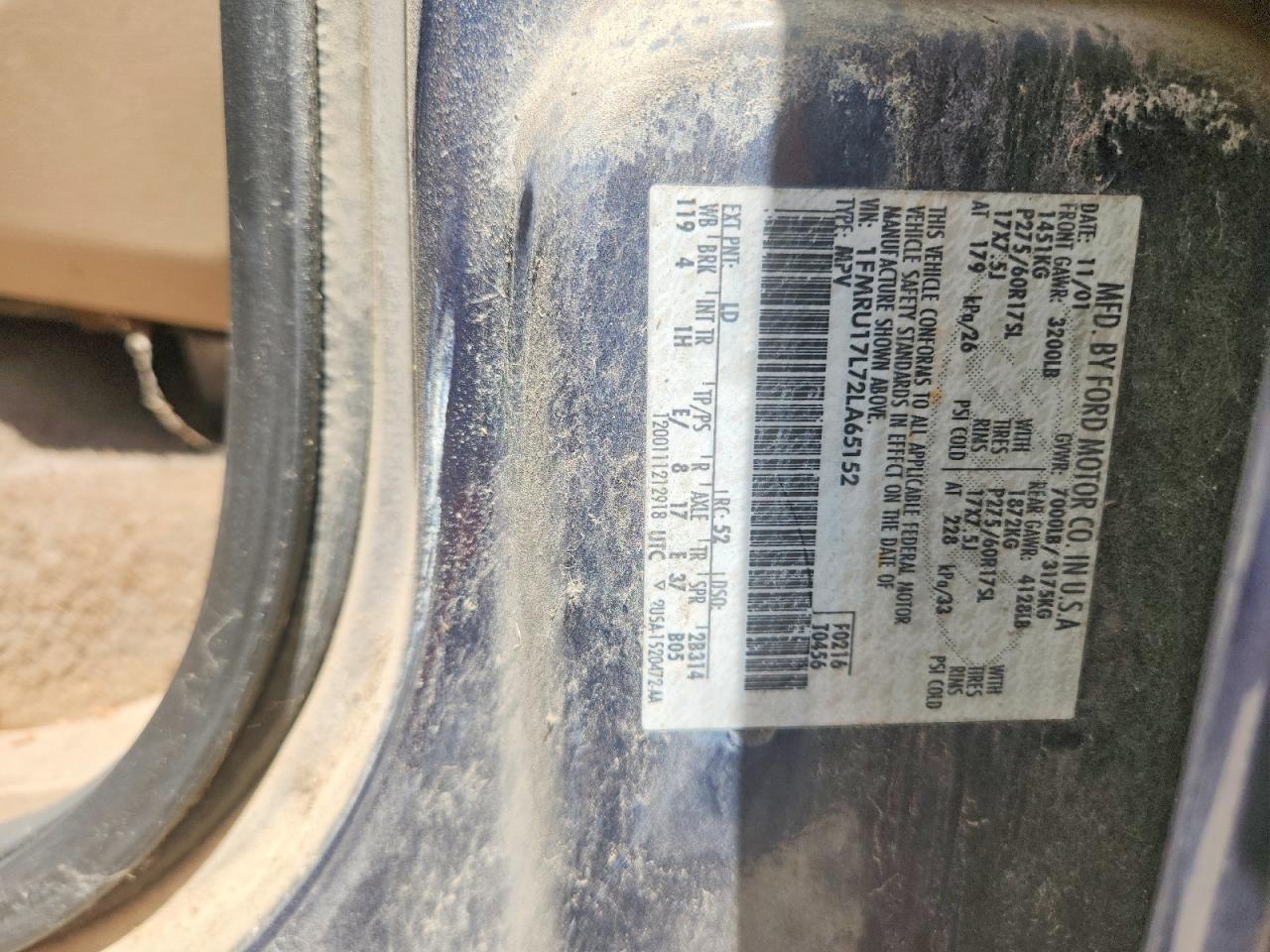 2002 Ford Expedition Eddie Bauer Blue vin: 1FMRU17L72LA65152