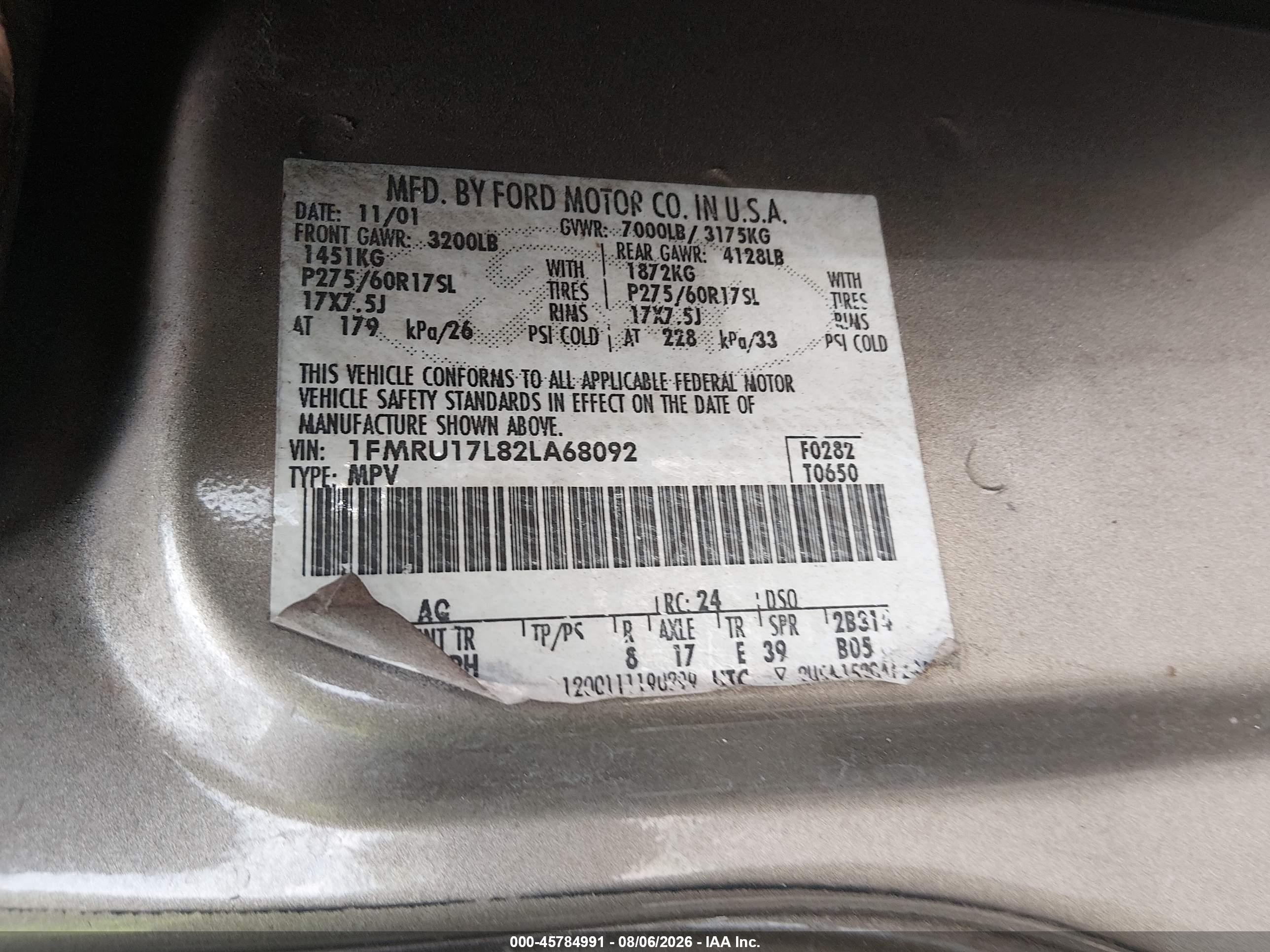 2002 Ford Expedition Eddie Bauer Gold vin: 1FMRU17L82LA68092