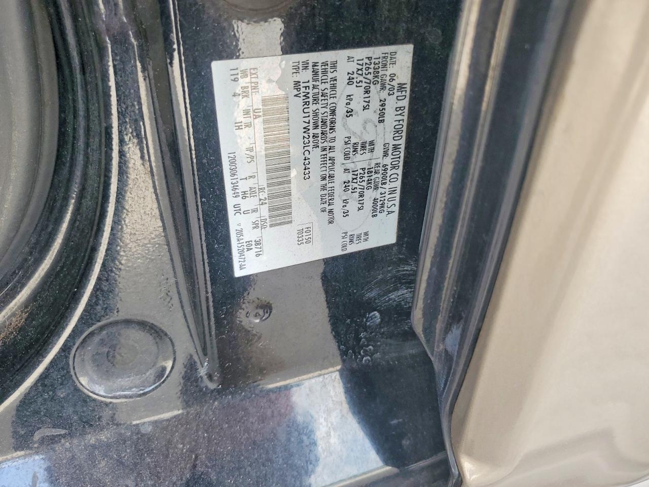 2003 Ford Expedition Eddie Bauer Black vin: 1FMRU17W23LC43433